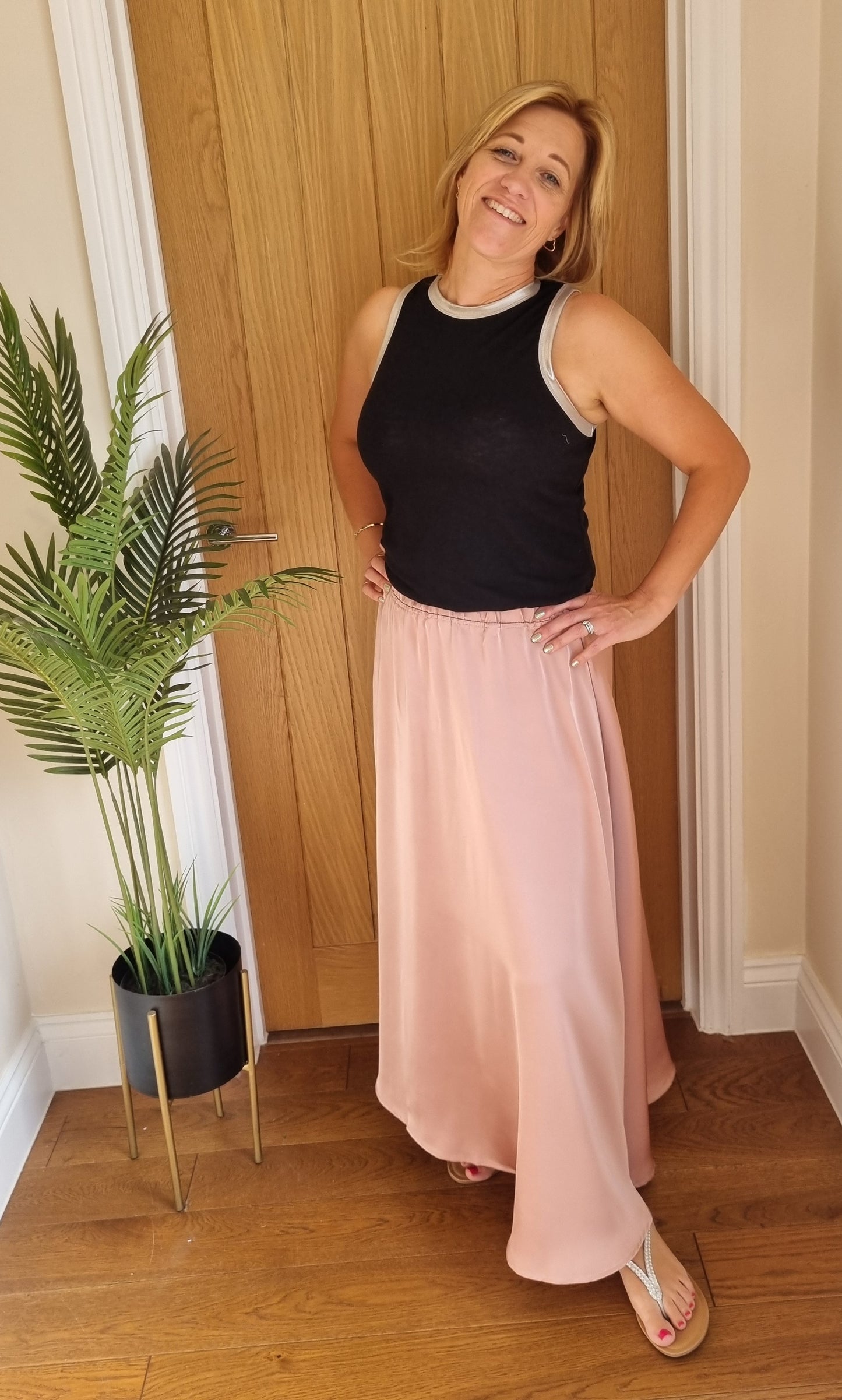 Full Satin Maxi Skirt - Dusky Pink