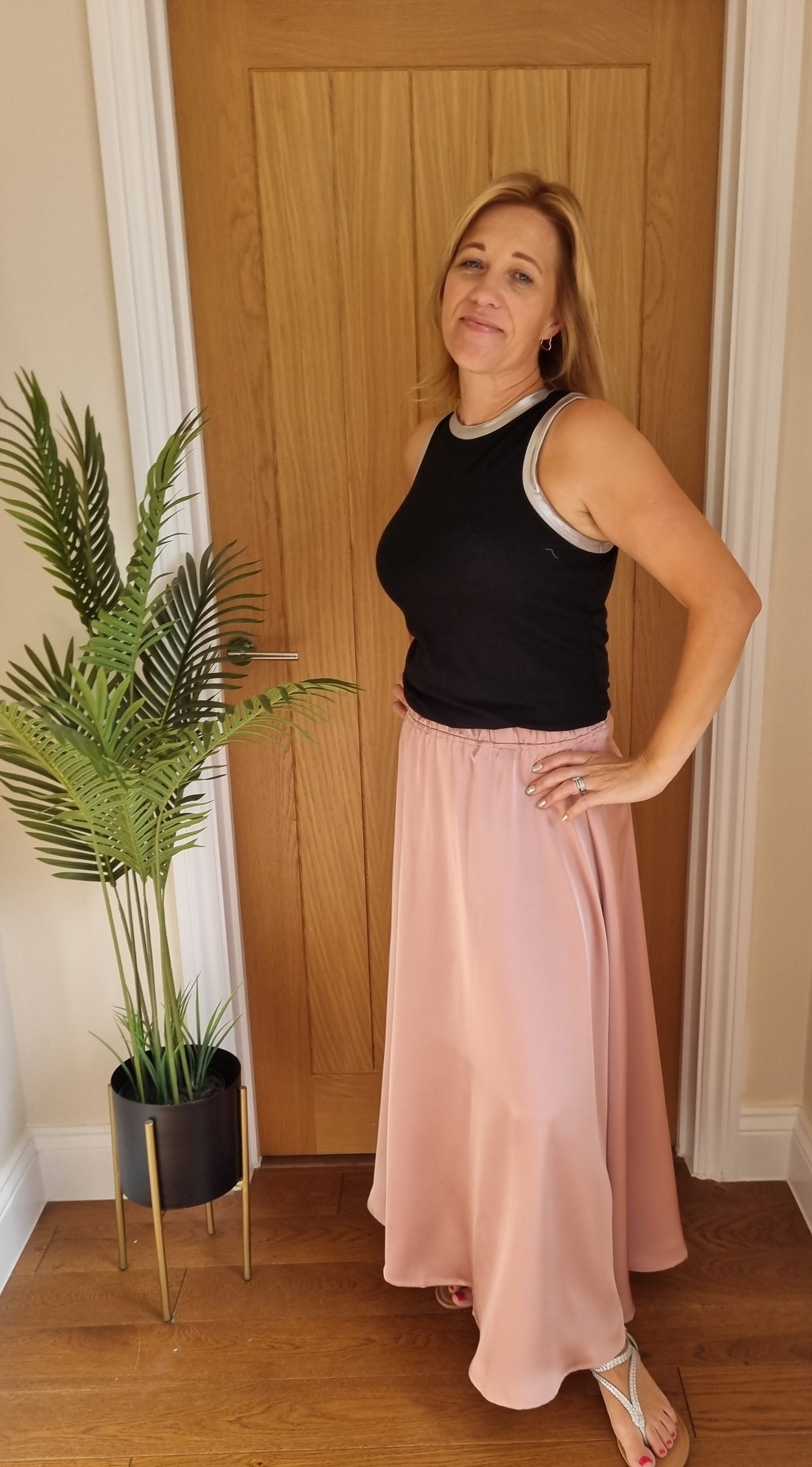 Full Satin Maxi Skirt - Dusky Pink