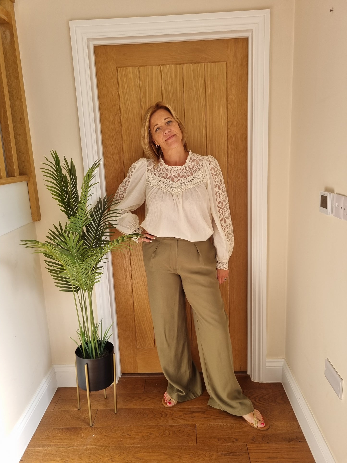 Patty Cotton and Lace Long Sleeve Blouse-Cream