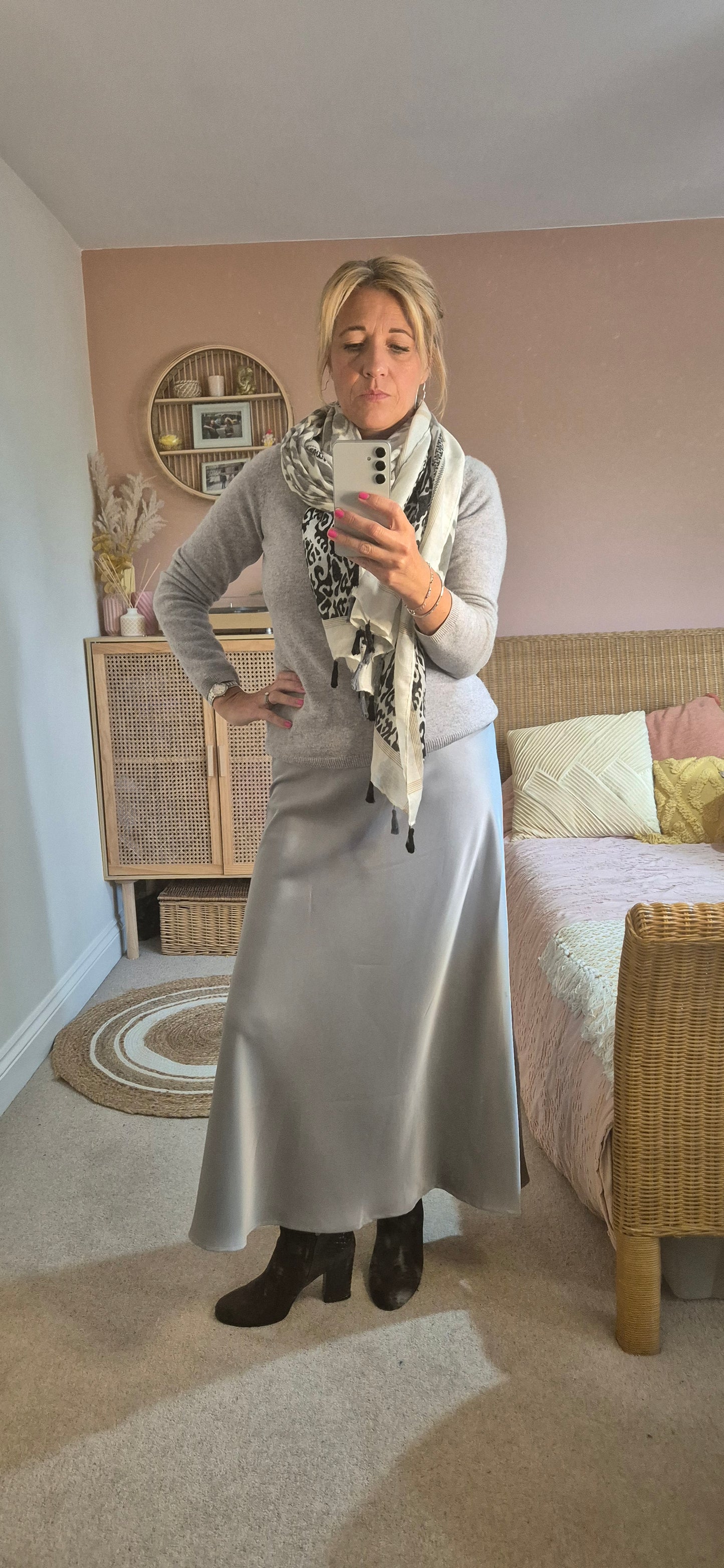 Satin Slip Skirt - Silver Grey