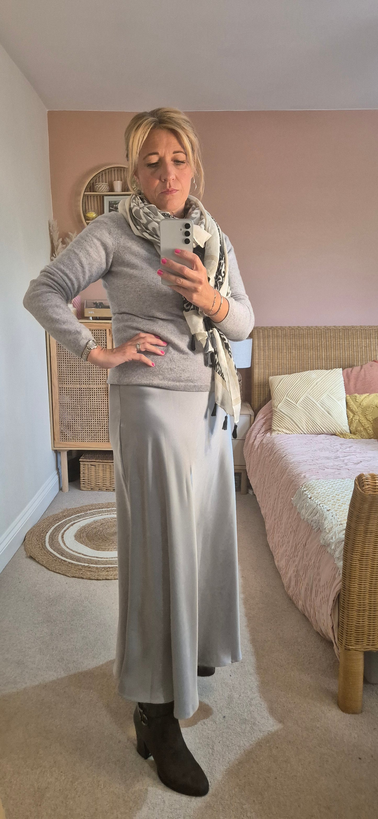 Satin Slip Skirt - Silver Grey