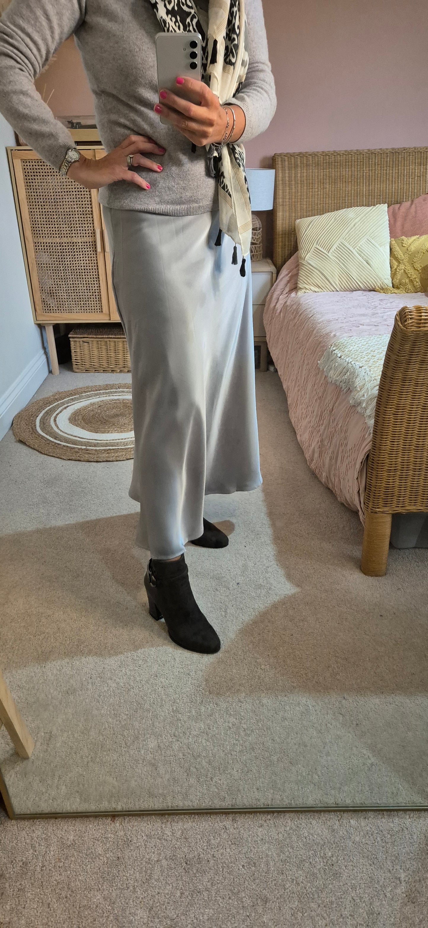 Satin Slip Skirt - Silver Grey