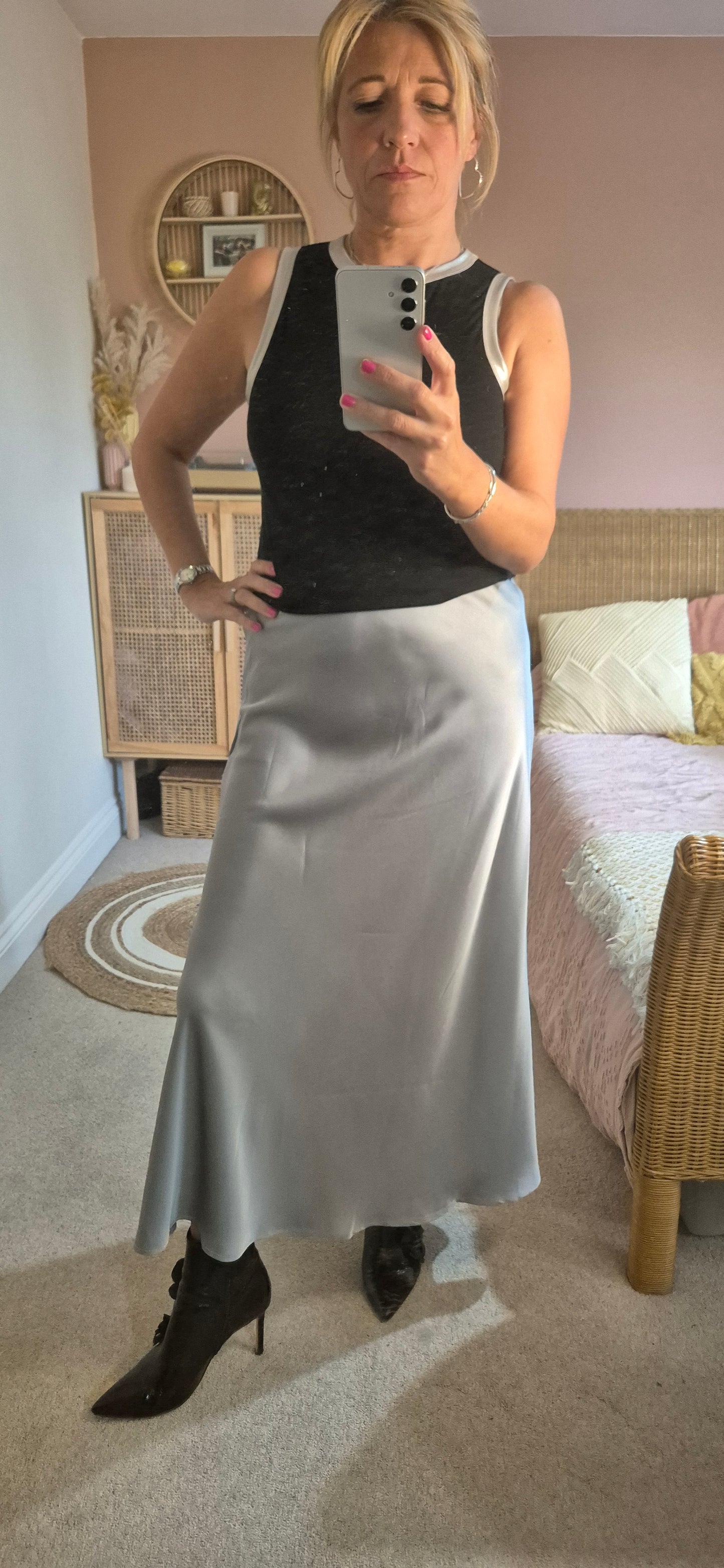 Satin Slip Skirt - Silver Grey