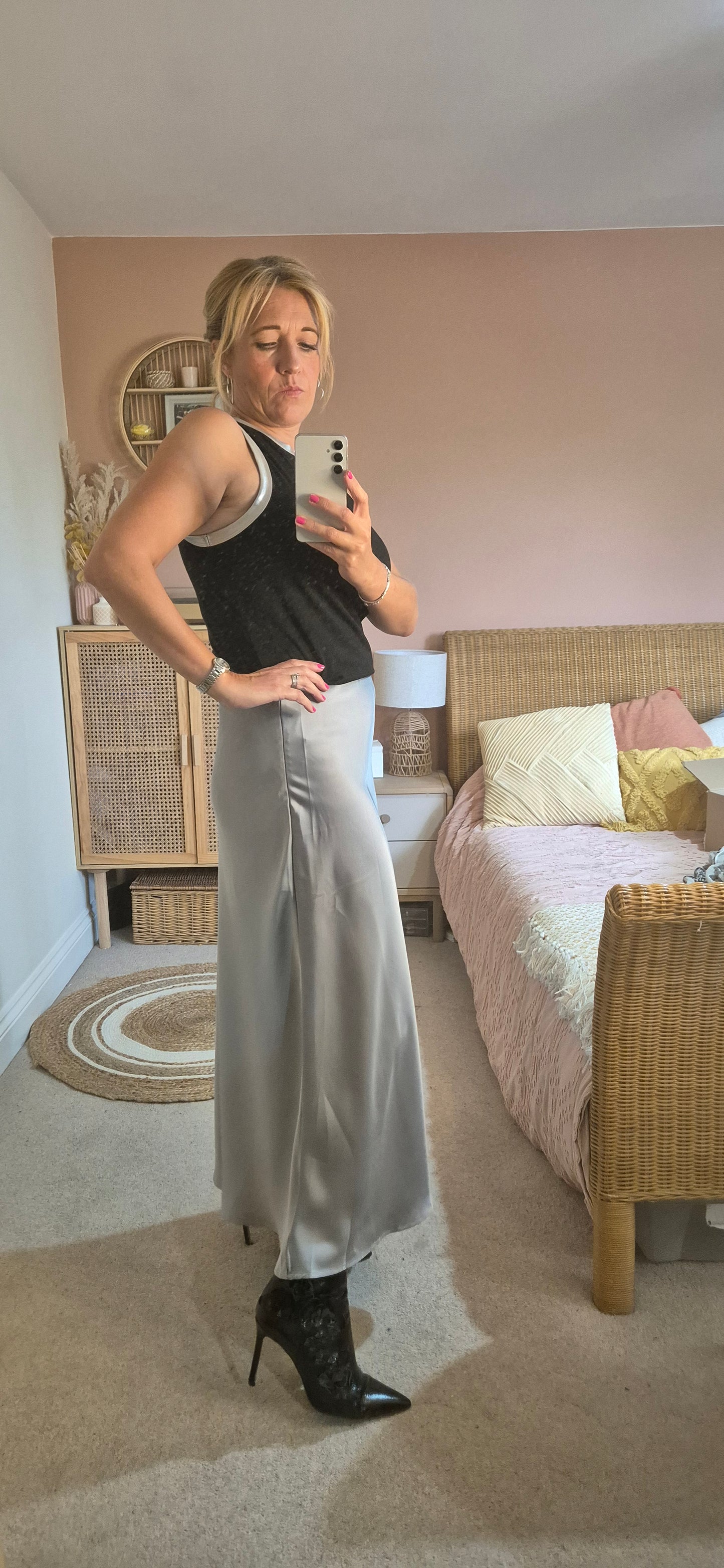 Satin Slip Skirt - Silver Grey