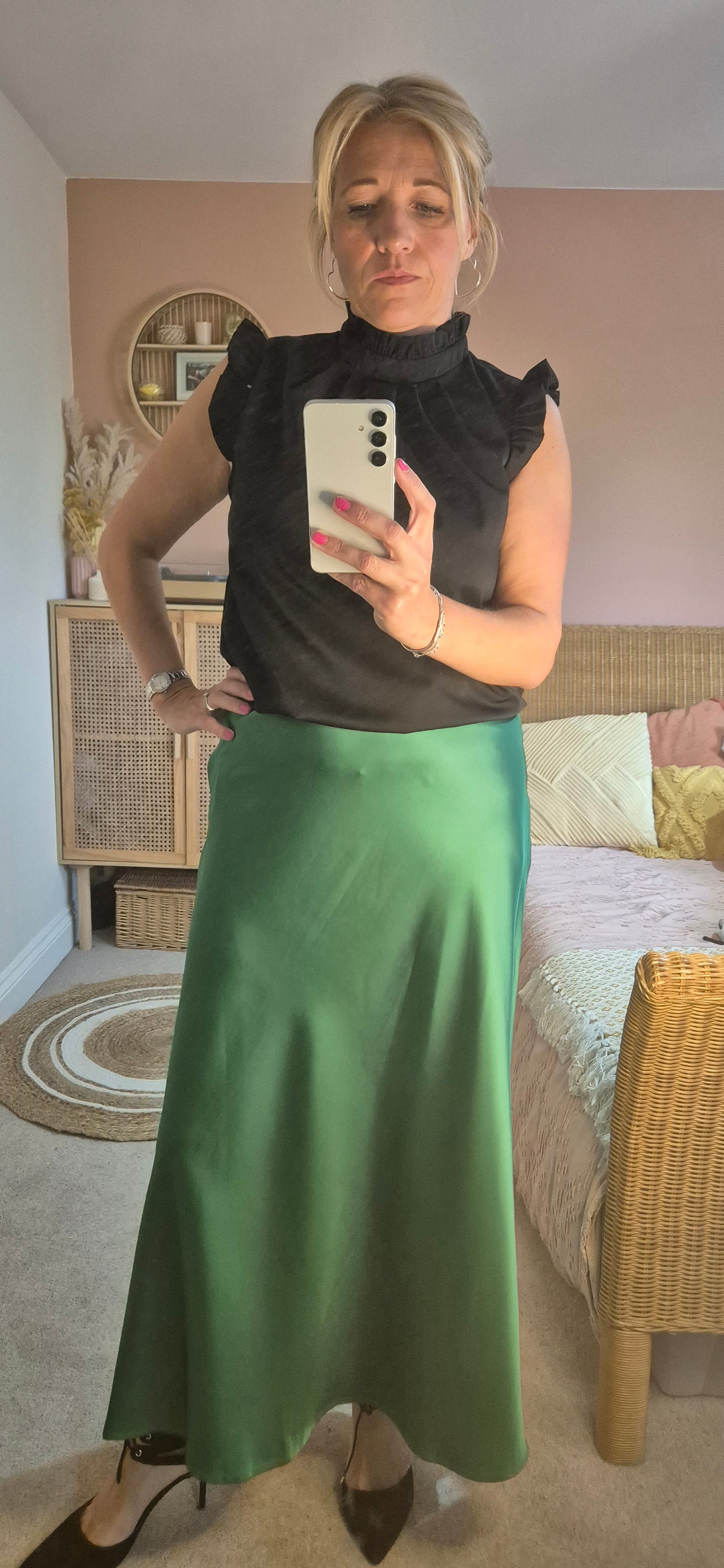 Satin Slip Skirt - Emerald Green