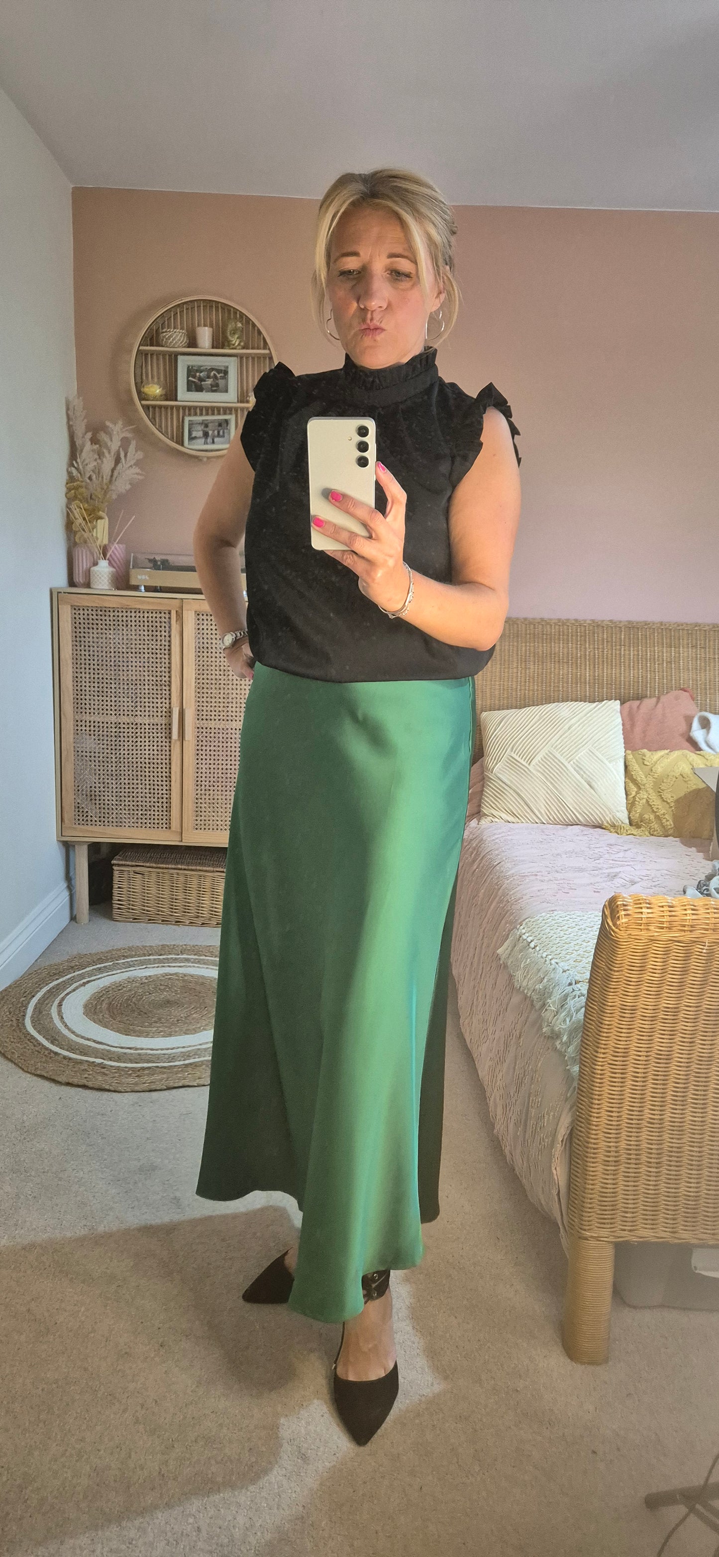 Satin Slip Skirt - Emerald Green
