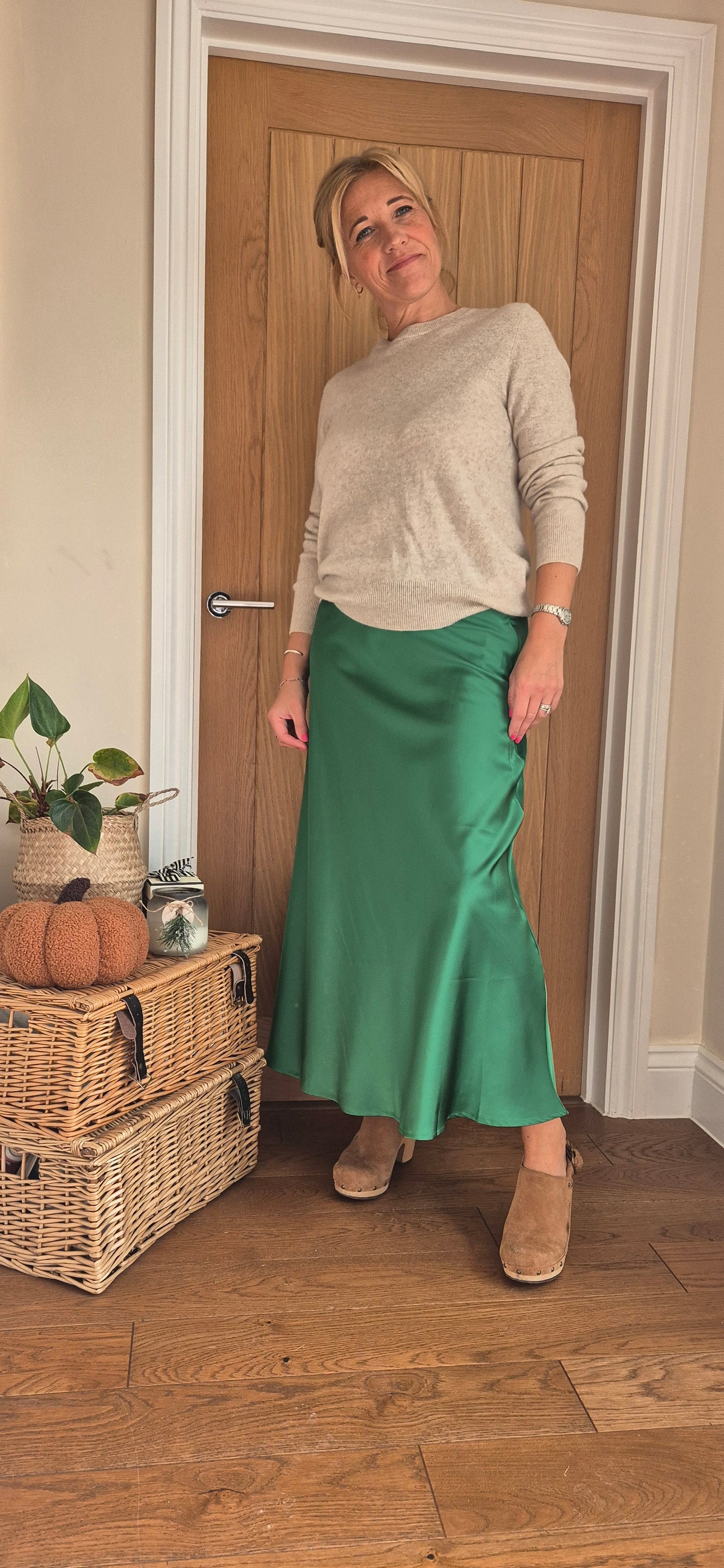 Satin Slip Skirt - Emerald Green