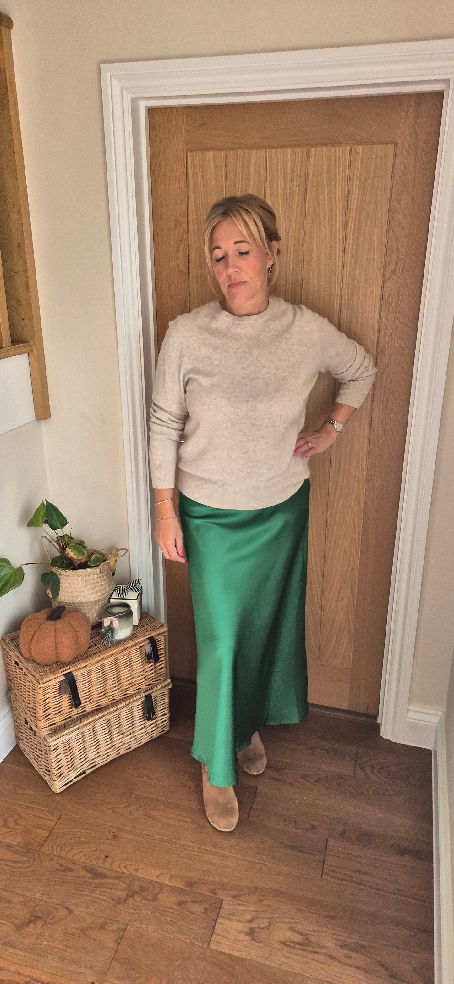Satin Slip Skirt - Emerald Green
