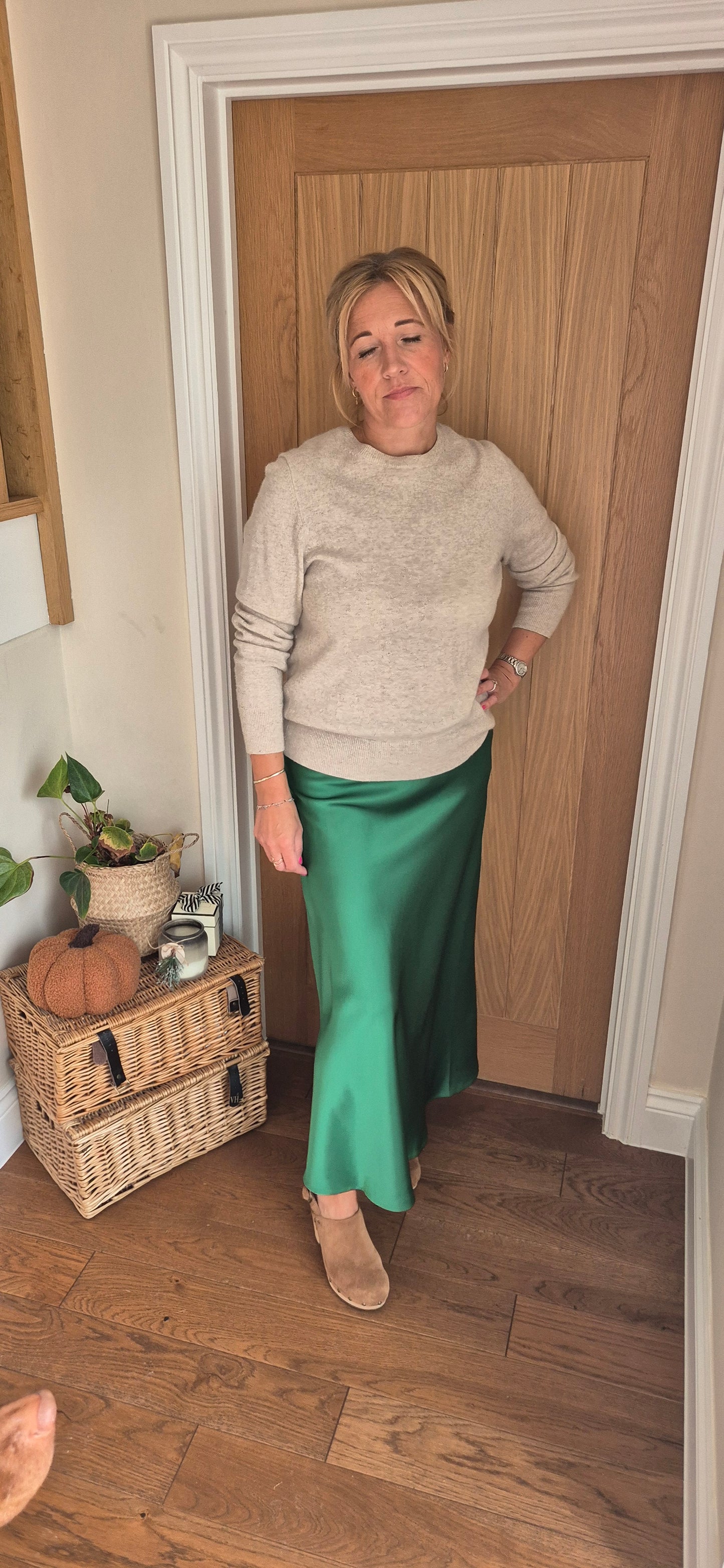 Satin Slip Skirt - Emerald Green