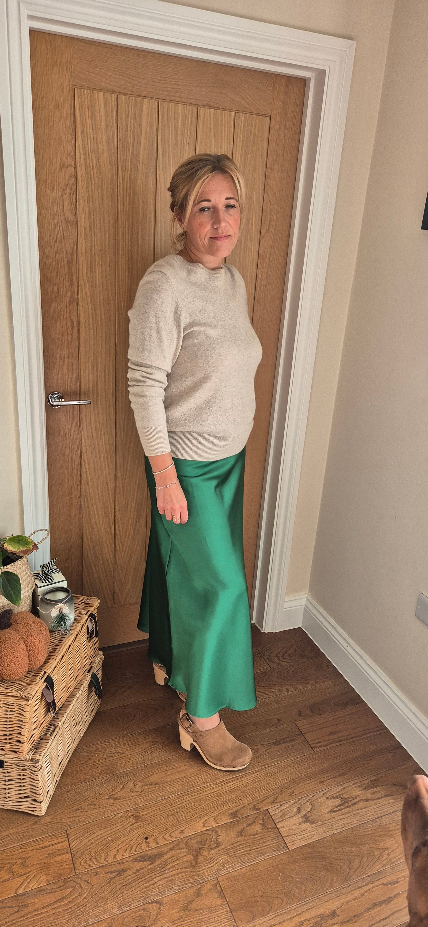 Satin Slip Skirt - Emerald Green
