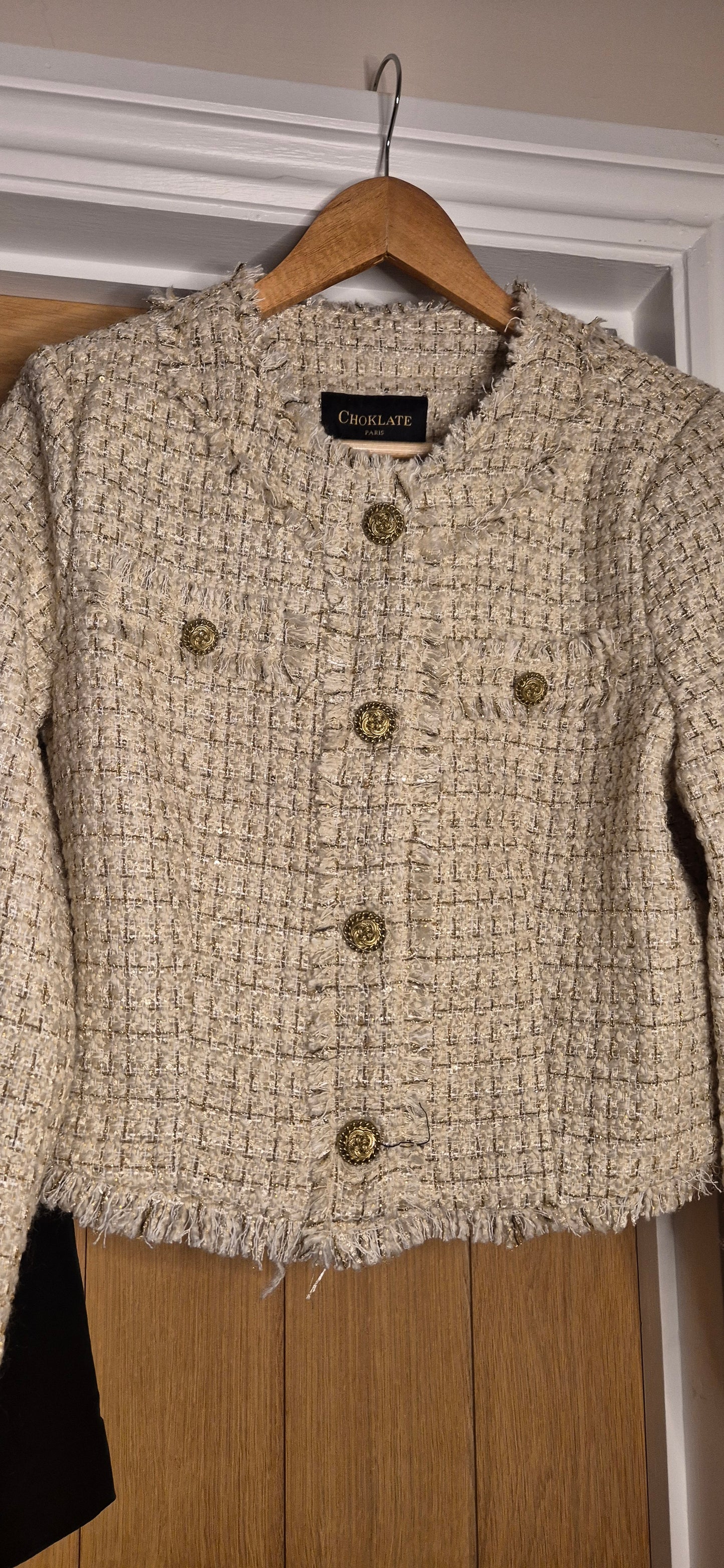 Short Box Jacket - Beige and Gold Boucle