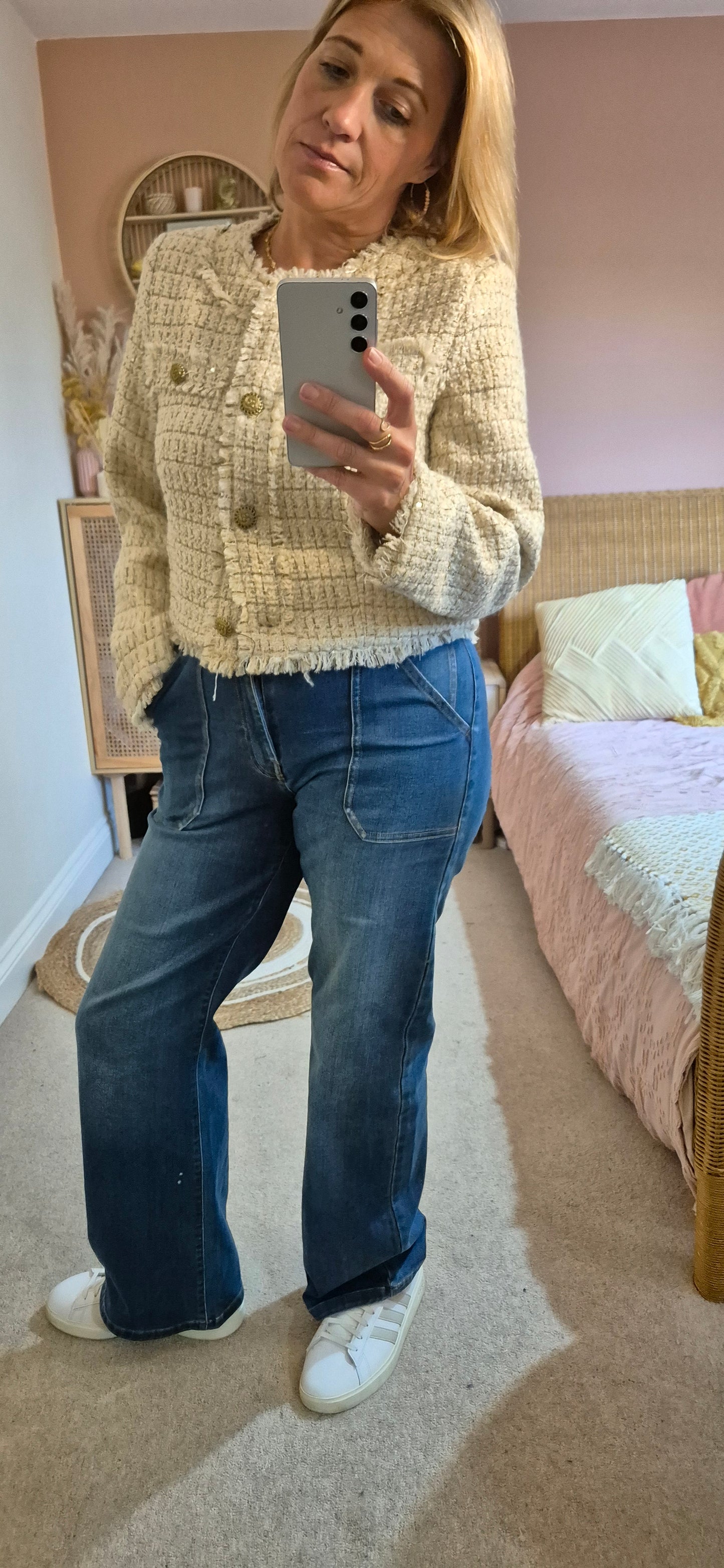 Short Box Jacket - Beige and Gold Boucle