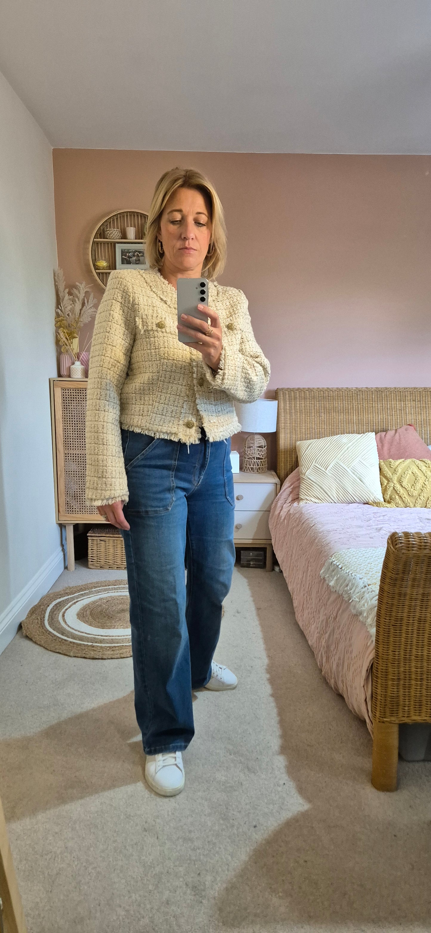 Short Box Jacket - Beige and Gold Boucle