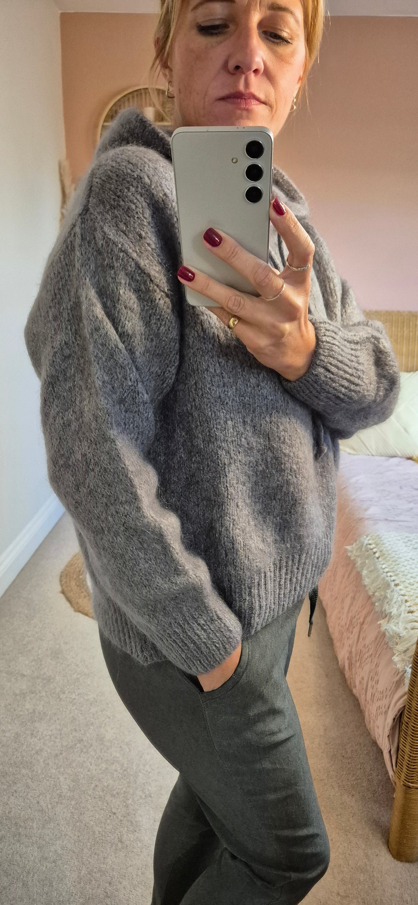 Mohair and Wool Blend Hoody - Dark Grey