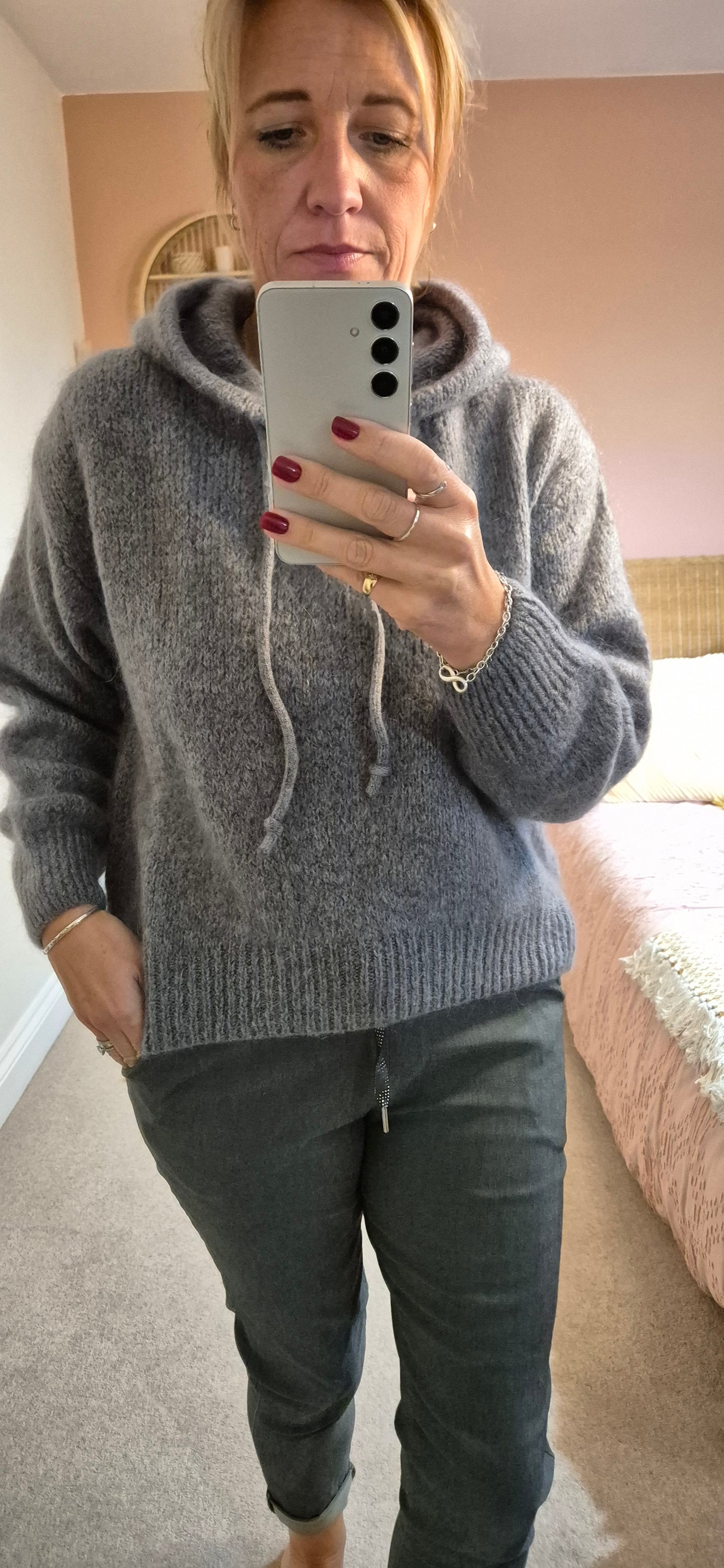 Mohair and Wool Blend Hoody - Dark Grey