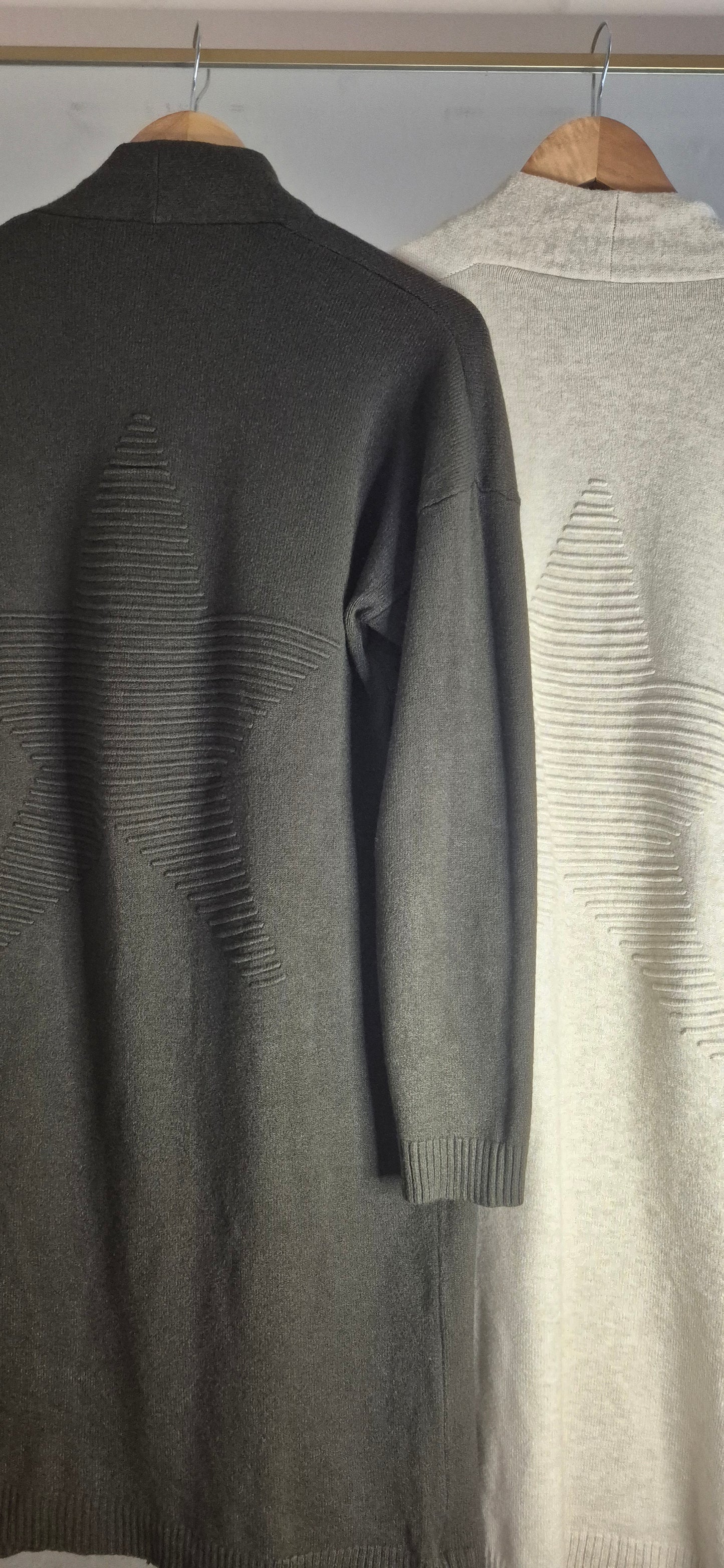 Soft Knit Long Cardigan with Star Detail - Khaki