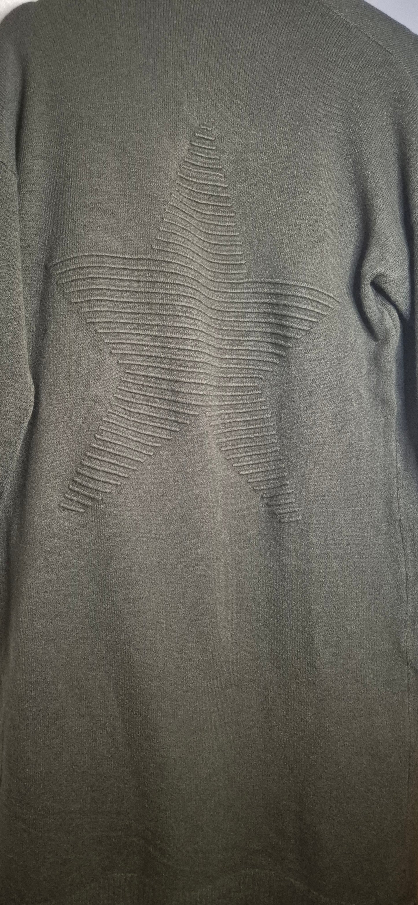 Soft Knit Long Cardigan with Star Detail - Khaki