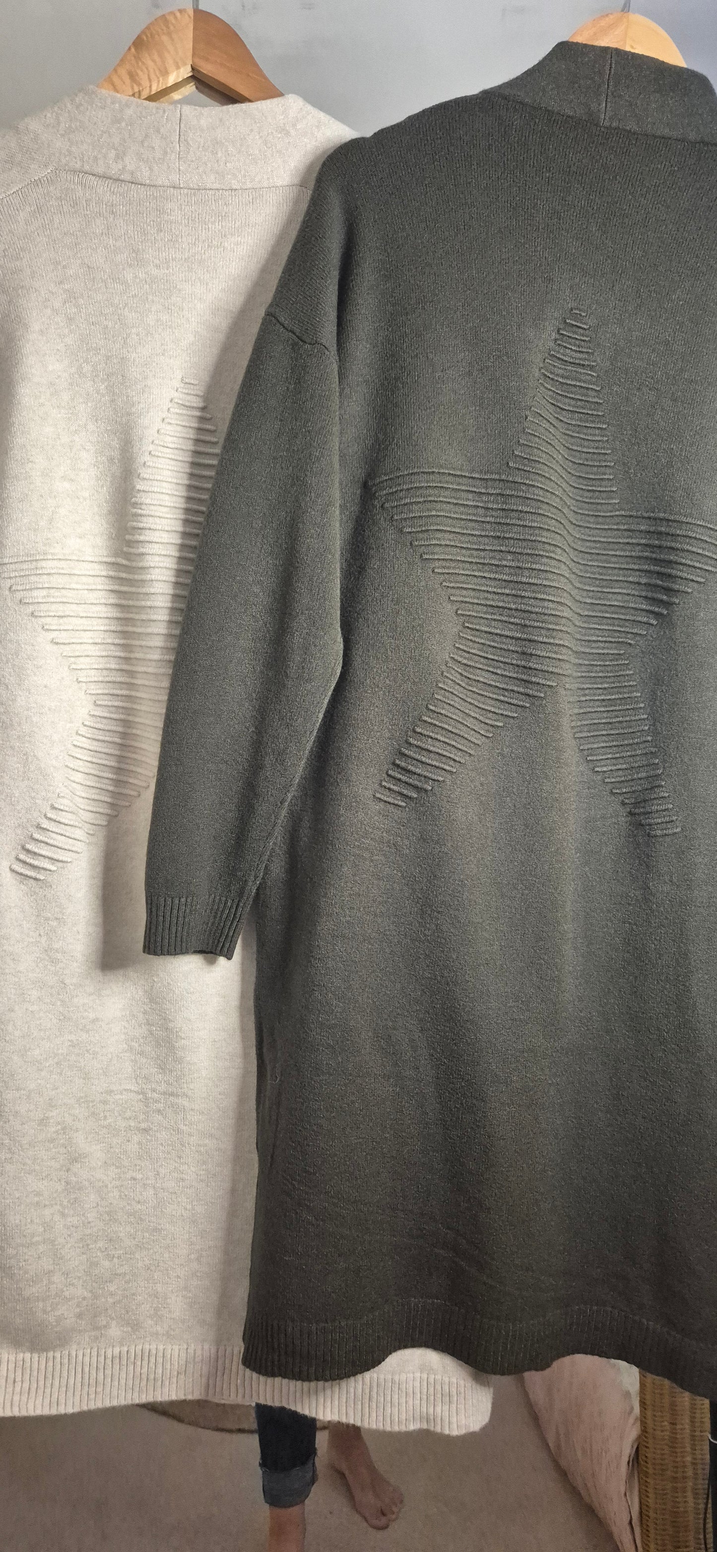 Soft Knit Long Cardigan with Star Detail - Khaki