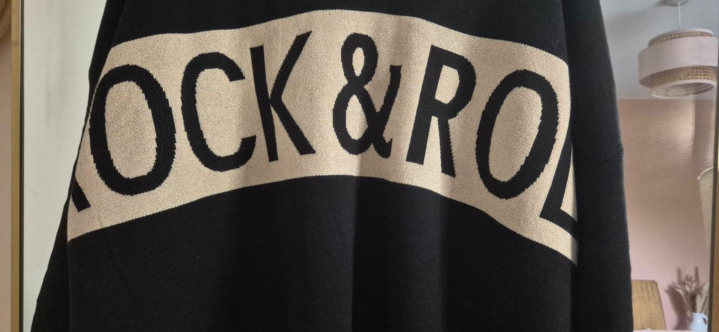 Black Rock & Roll V-Neck Jumper with Metallic Thread Detail