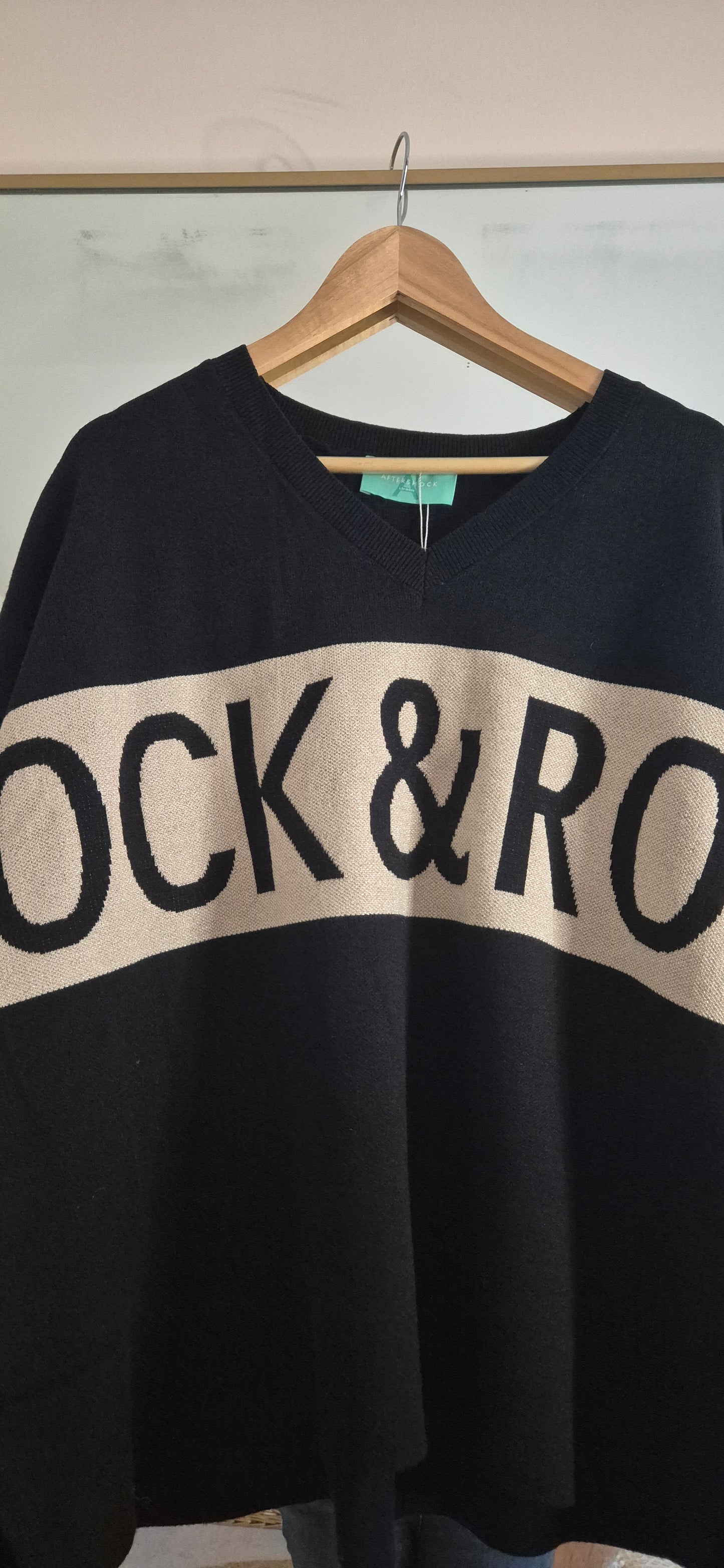 Black Rock & Roll V-Neck Jumper with Metallic Thread Detail