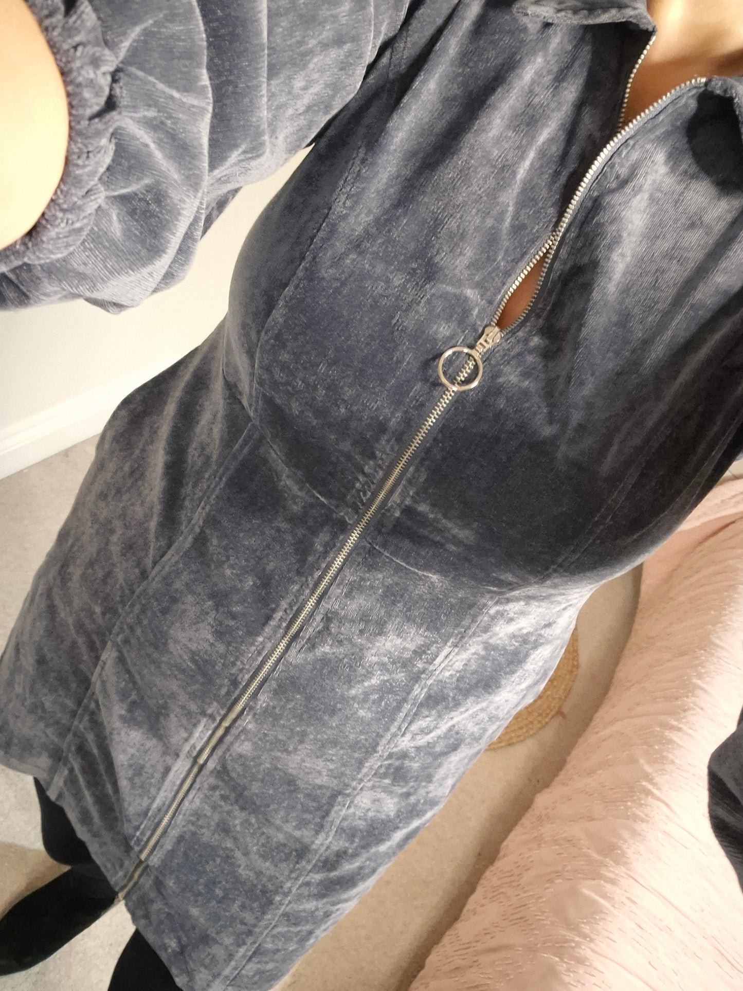 Long Sleeve Zip Through Cord Dress