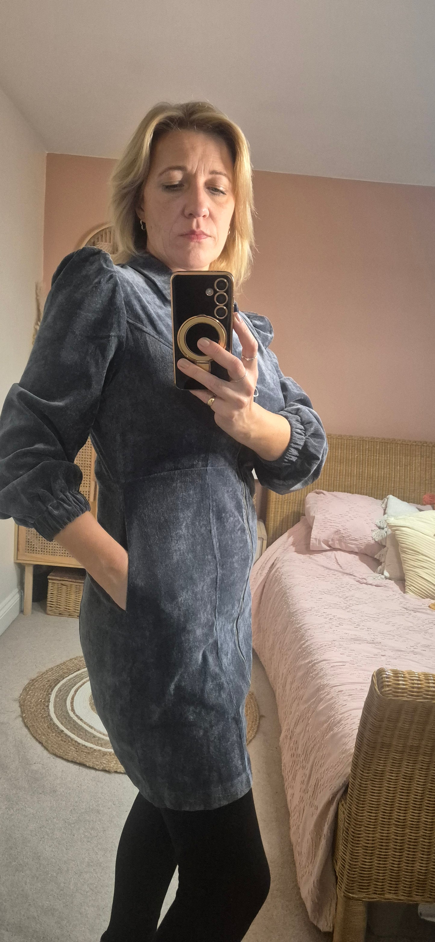 Long Sleeve Zip Through Cord Dress