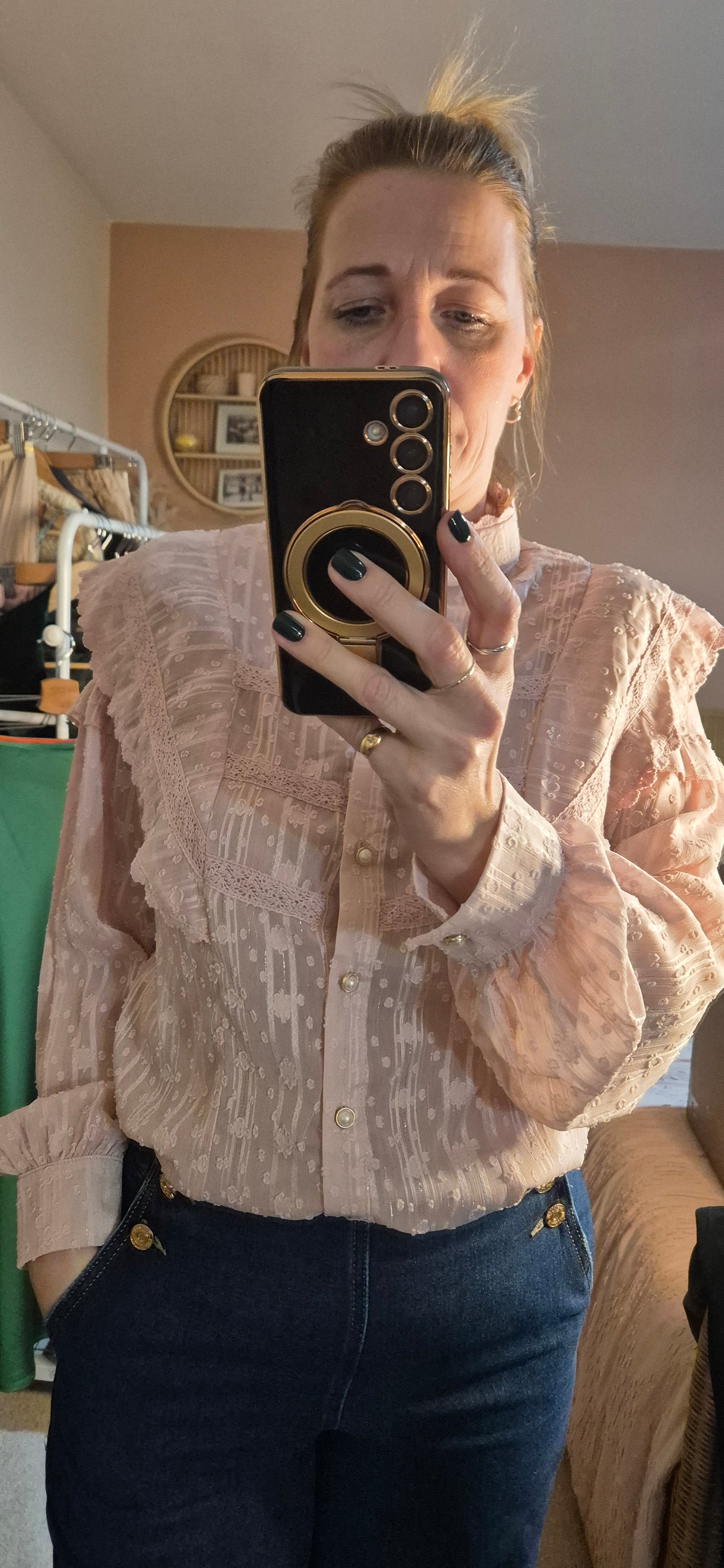 Pink Frill Detail Long sleeve Blouse