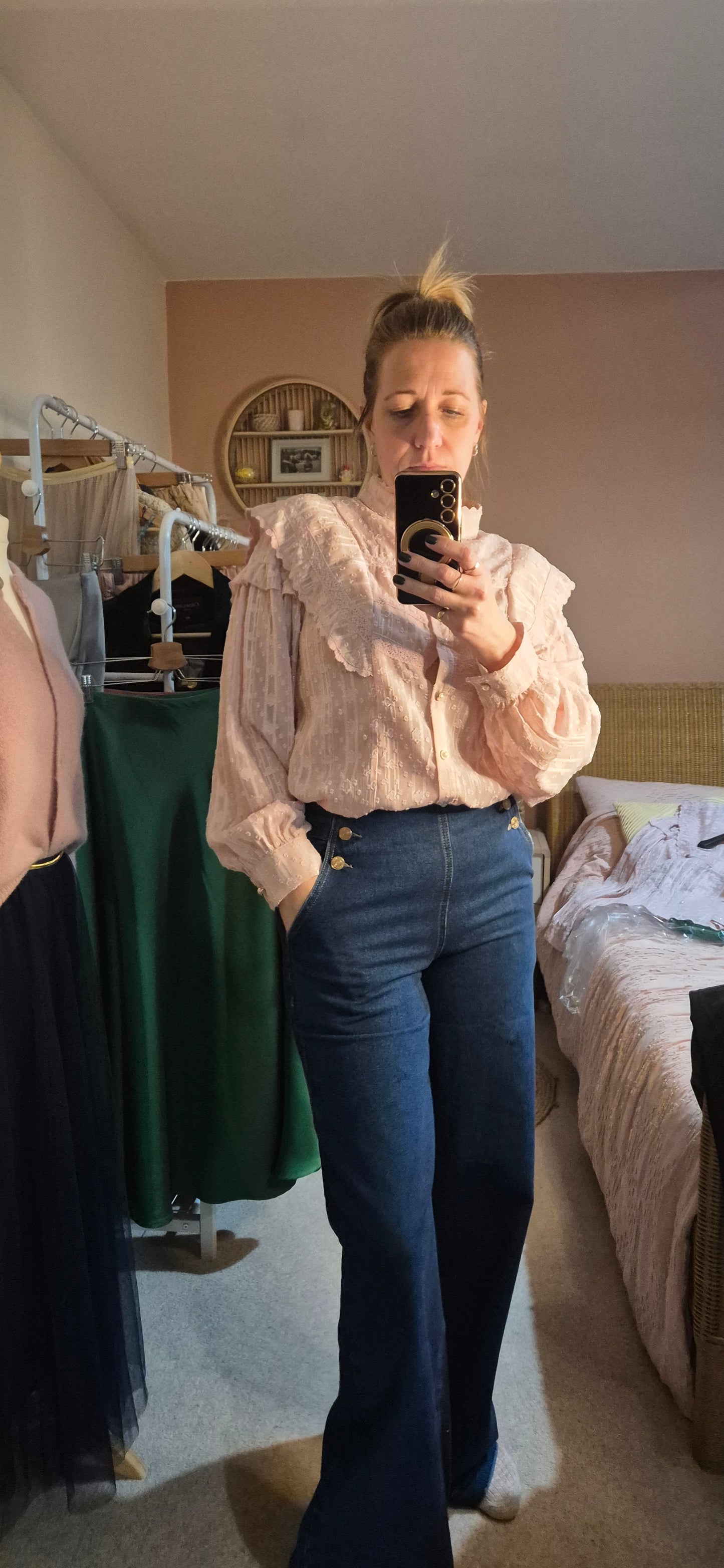 Pink Frill Detail Long sleeve Blouse
