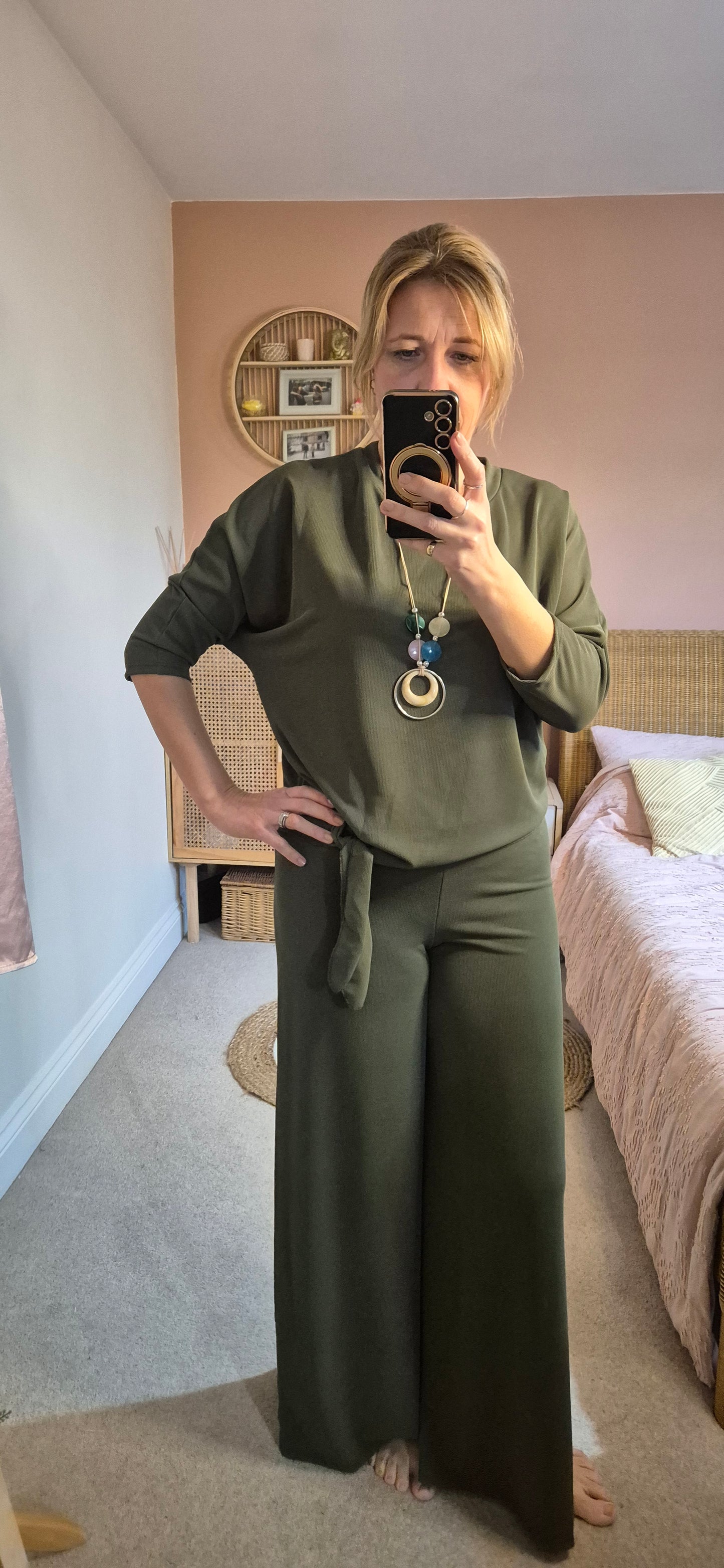 Relaxed co-ord top and trousers - khaki