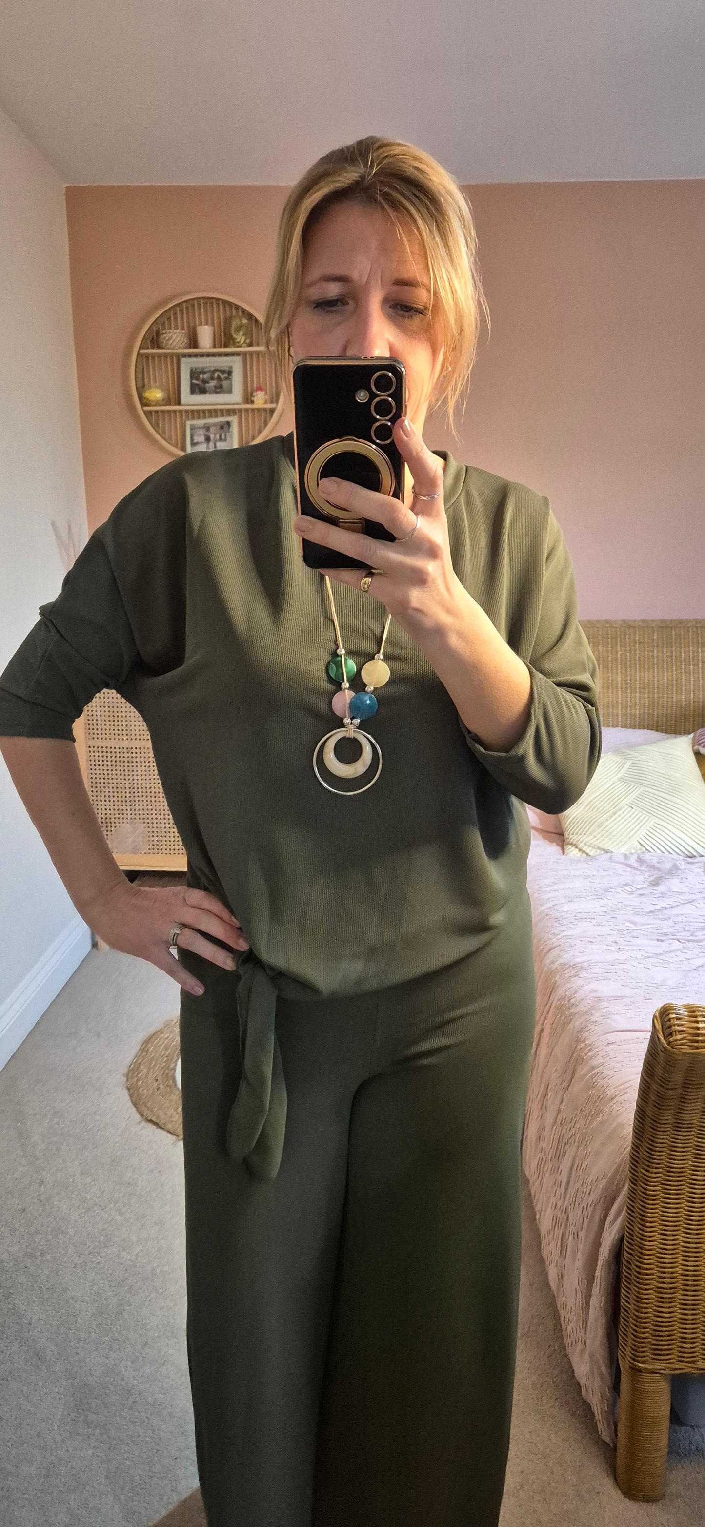 Relaxed co-ord top and trousers - khaki