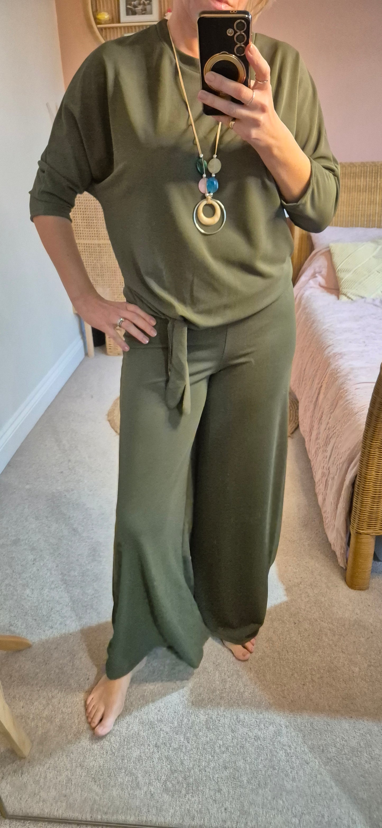 Relaxed co-ord top and trousers - khaki