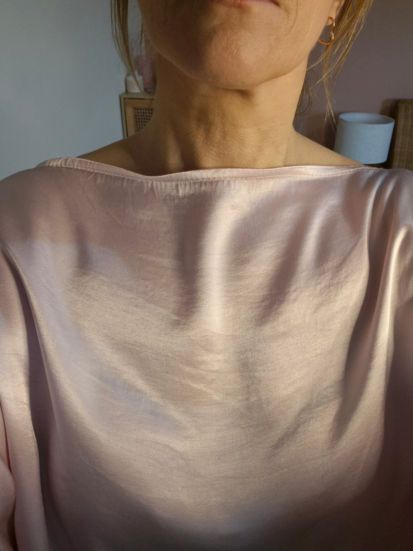 Satin Slash Neck Blouse - Pink