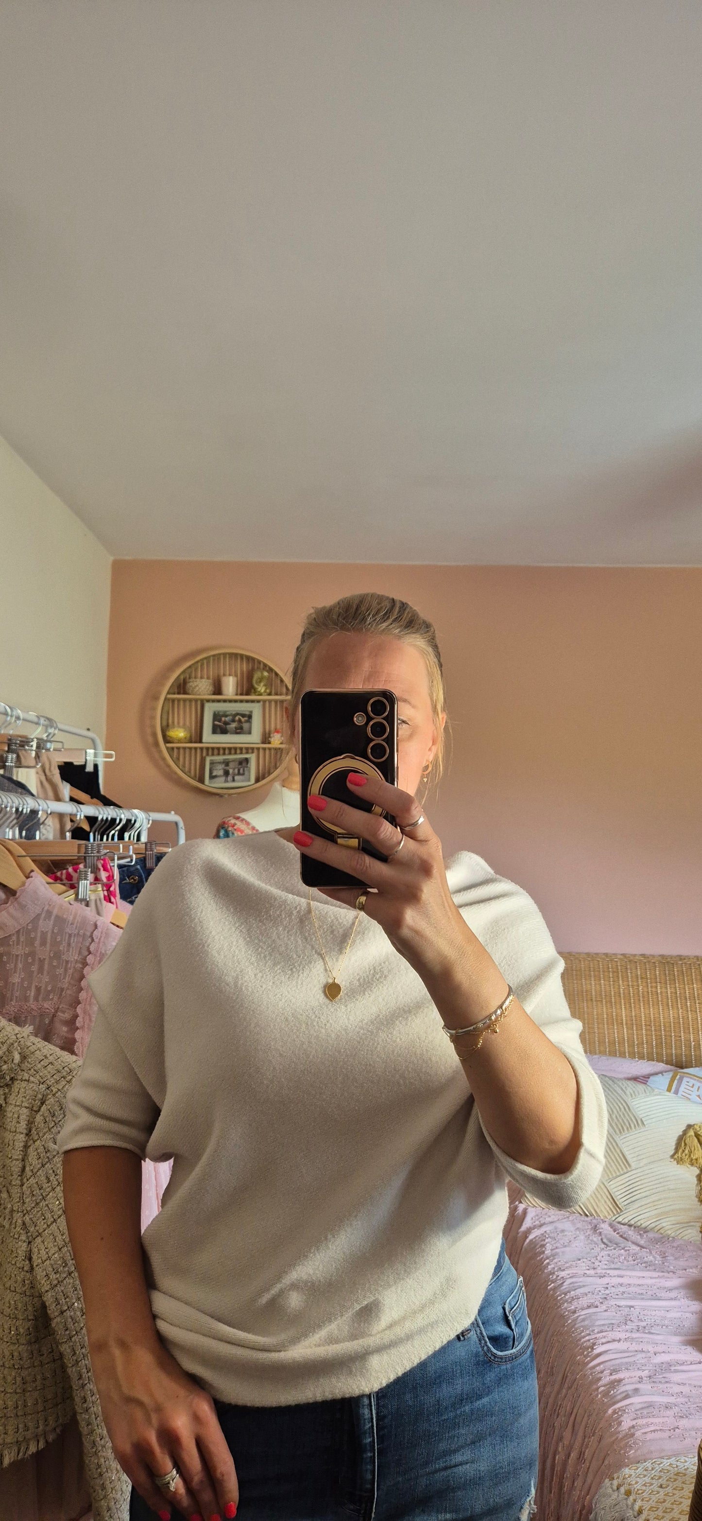Asymmetrical 3/4 Sleeve Knit Sweater – Stone