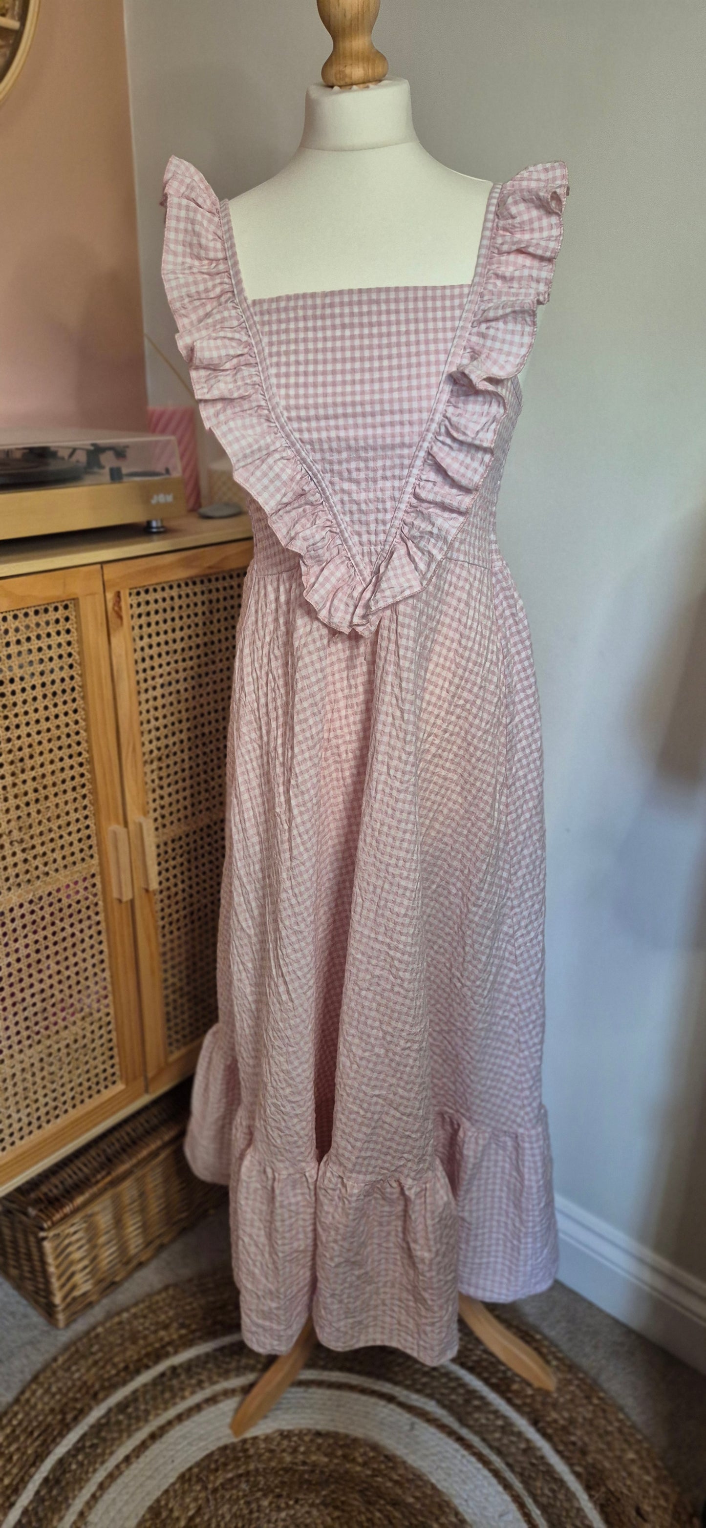 Sweet Meadow Gingham Frill Dress – One Size (Fits 8–14) Available in Green and Pink