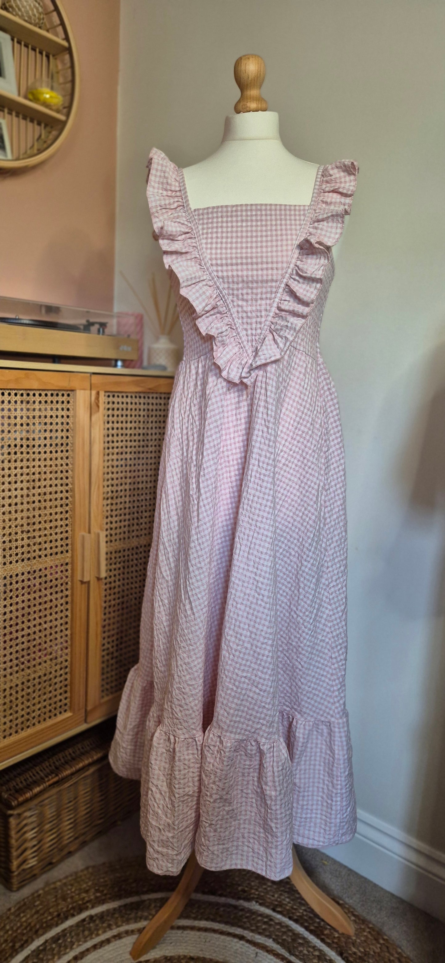 Sweet Meadow Gingham Frill Dress – One Size (Fits 8–14) Available in Green and Pink