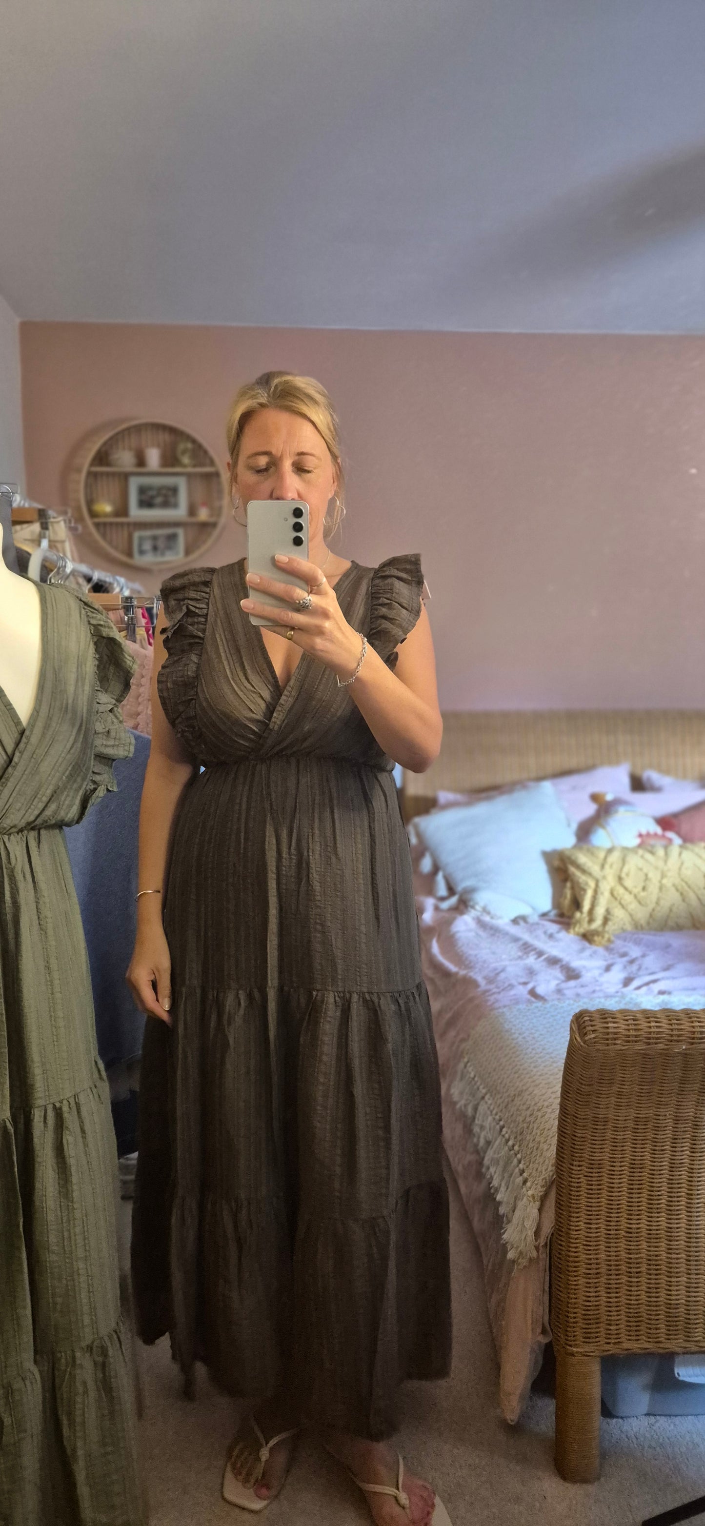 Lila Summer Frill Dress – Khaki or Chocolate Brown