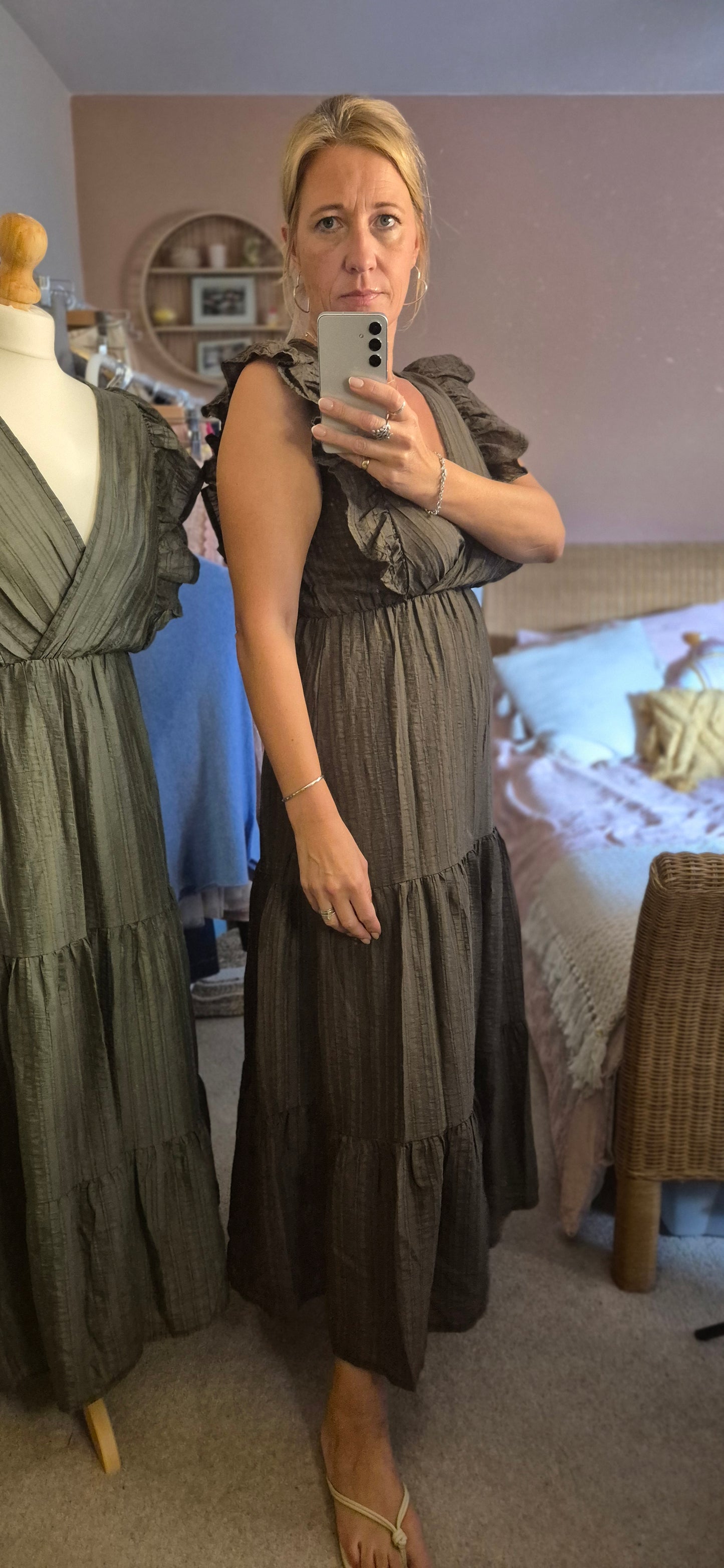 Lila Summer Frill Dress – Khaki or Chocolate Brown
