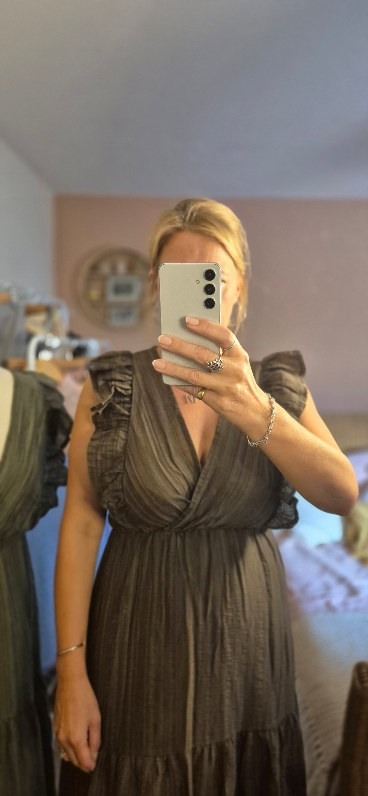 Lila Summer Frill Dress – Khaki or Chocolate Brown