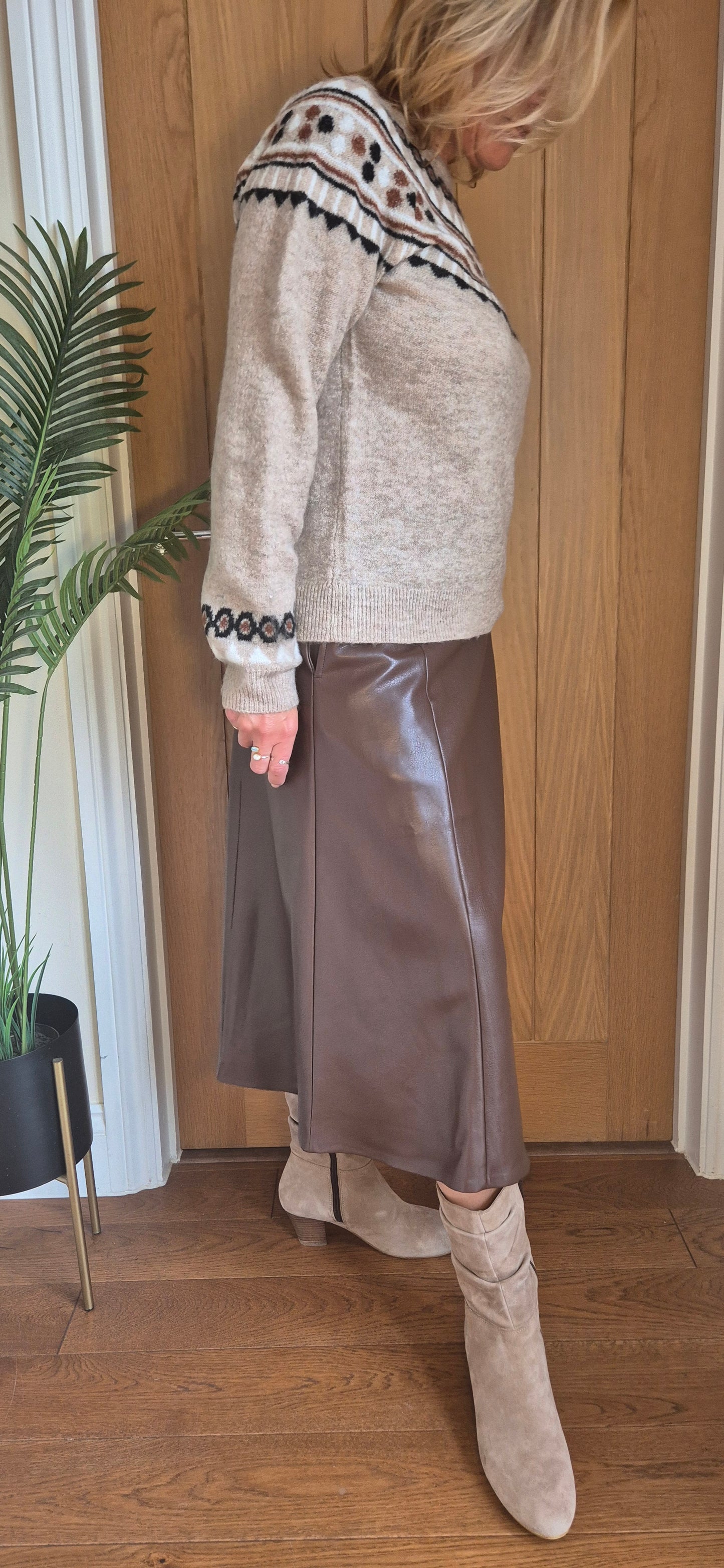 Paloma Leather-Look Midi Skirt – Black or Chocolate Brown