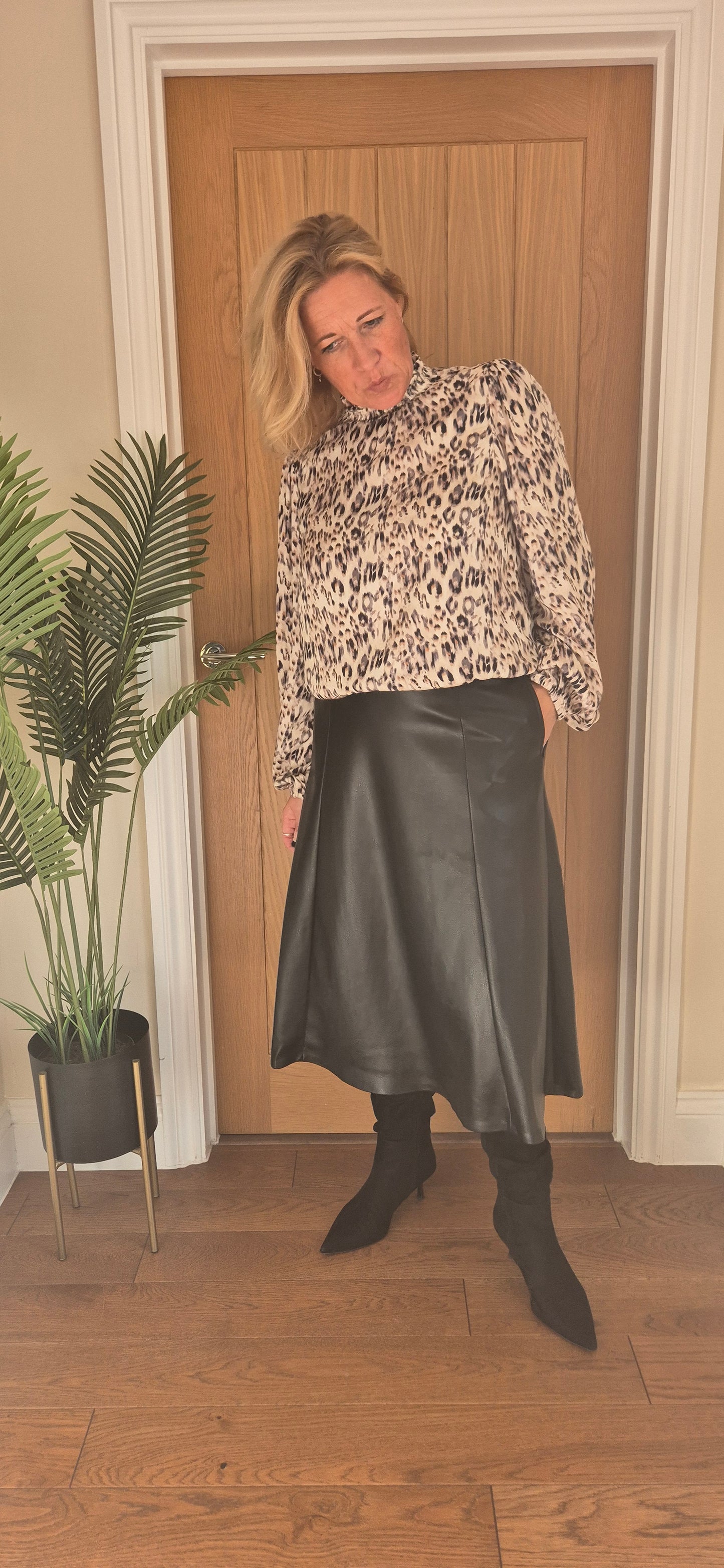 Paloma Leather-Look Midi Skirt – Black or Chocolate Brown