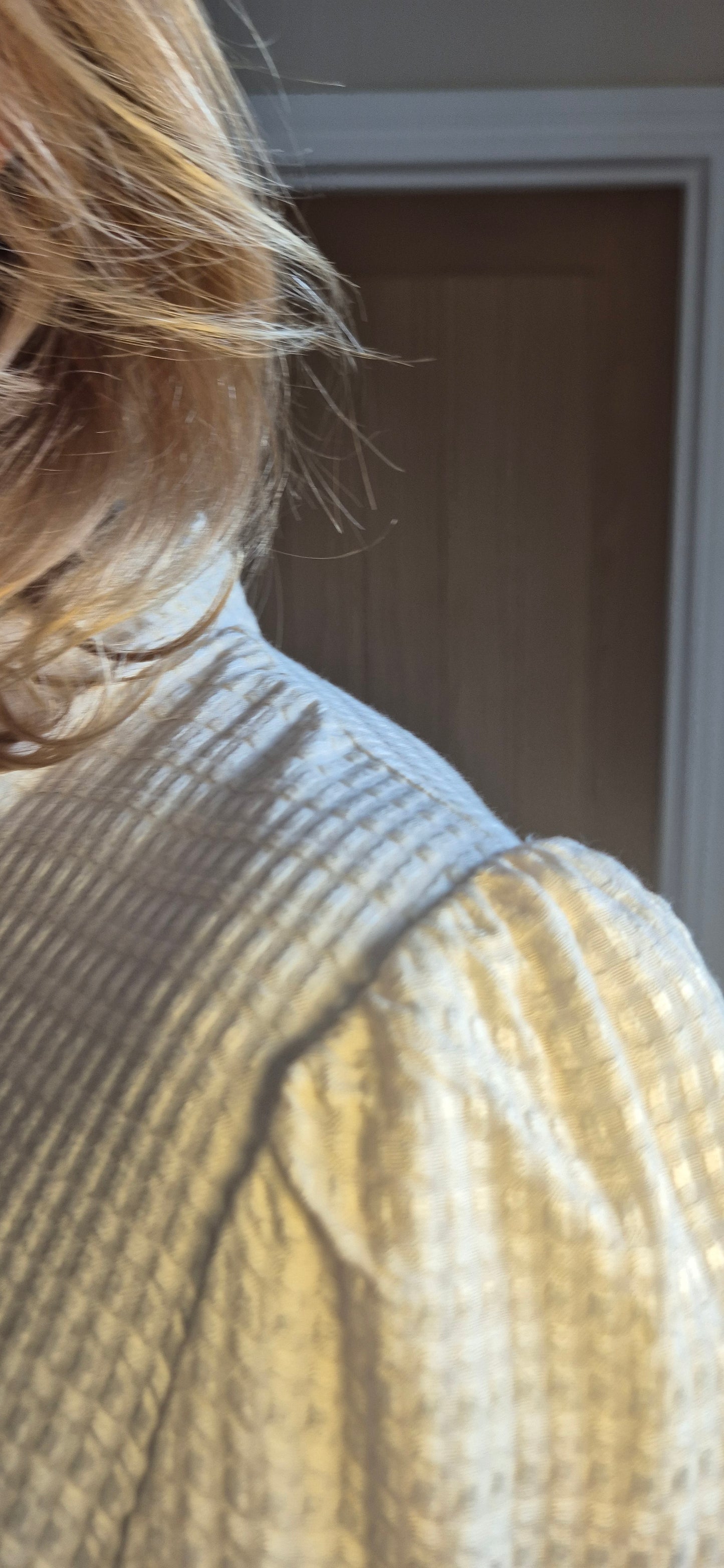 Nella Blouse – Cream High Neck with Lace Edging