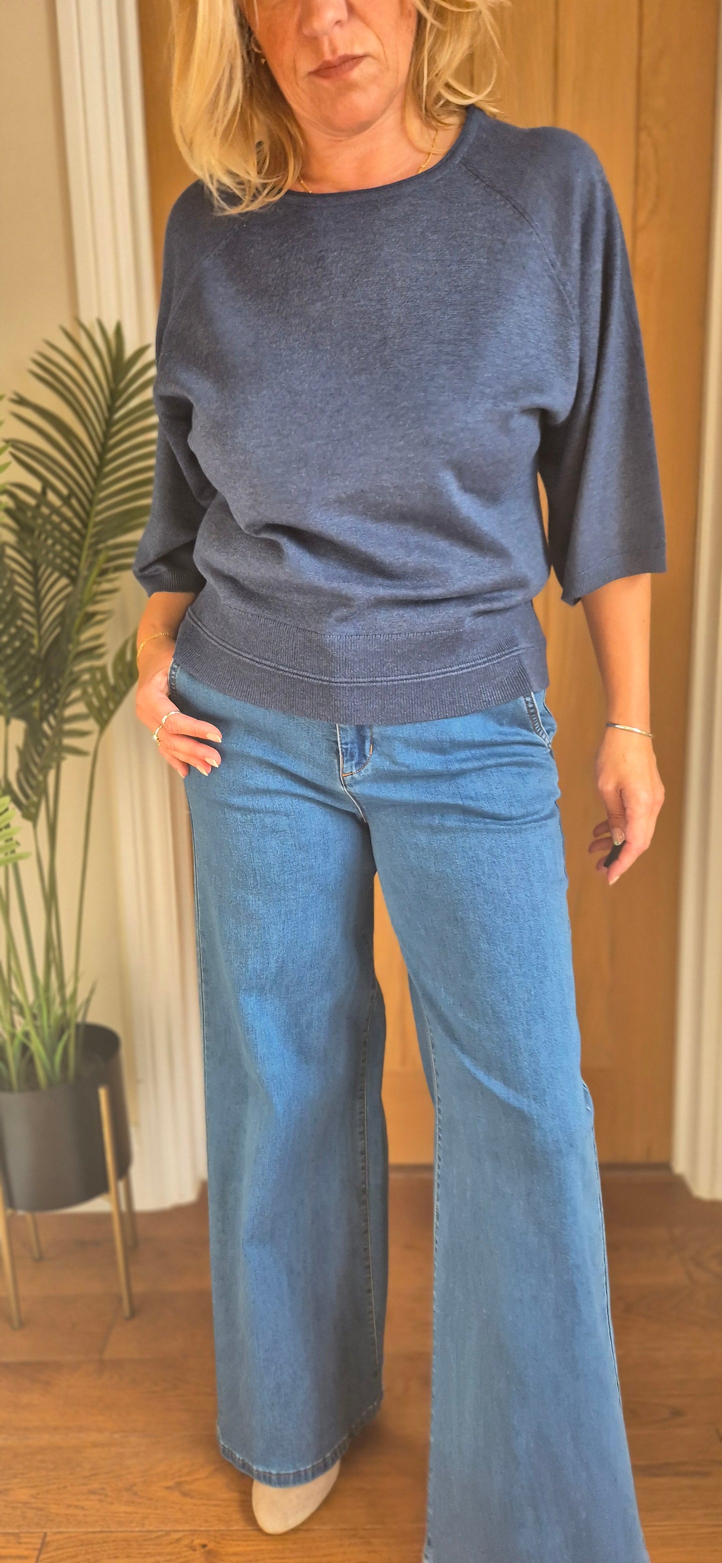 Elara Sweater – French Navy 3/4 Sleeve Knit