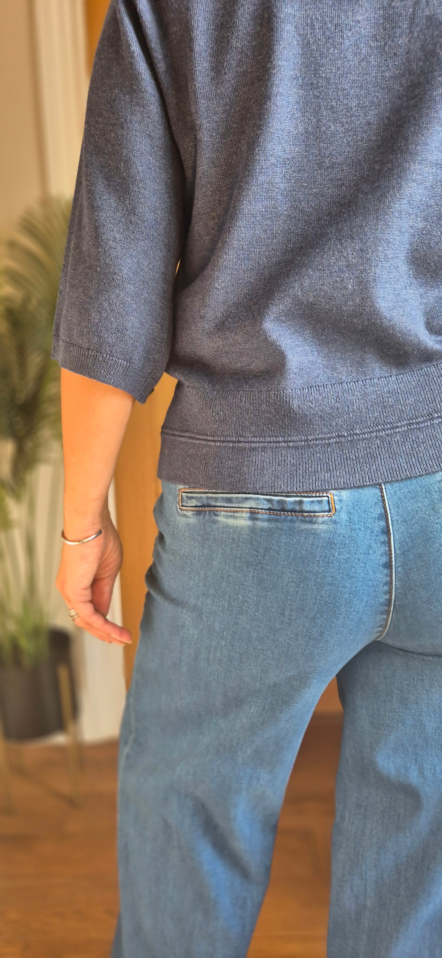 Elara Sweater – French Navy 3/4 Sleeve Knit