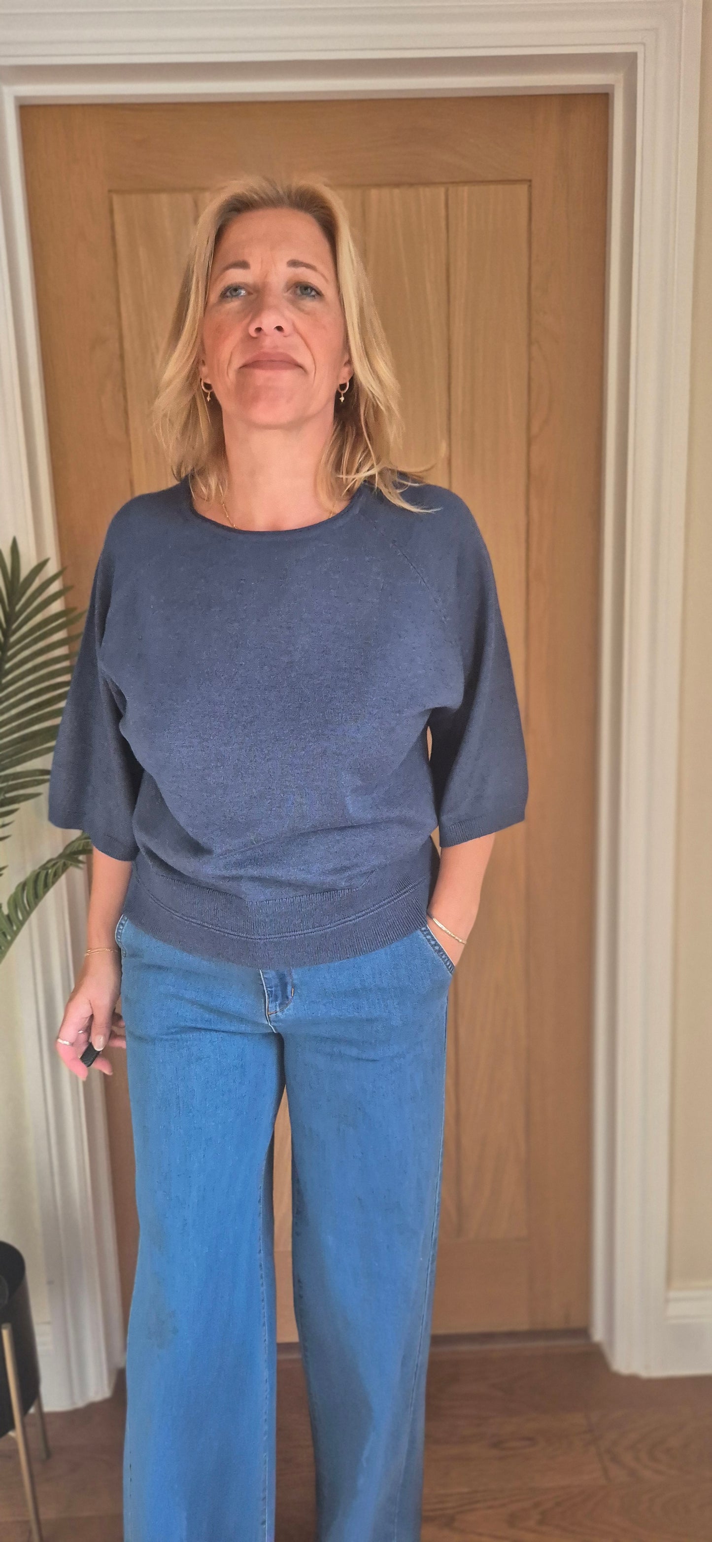 Elara Sweater – French Navy 3/4 Sleeve Knit