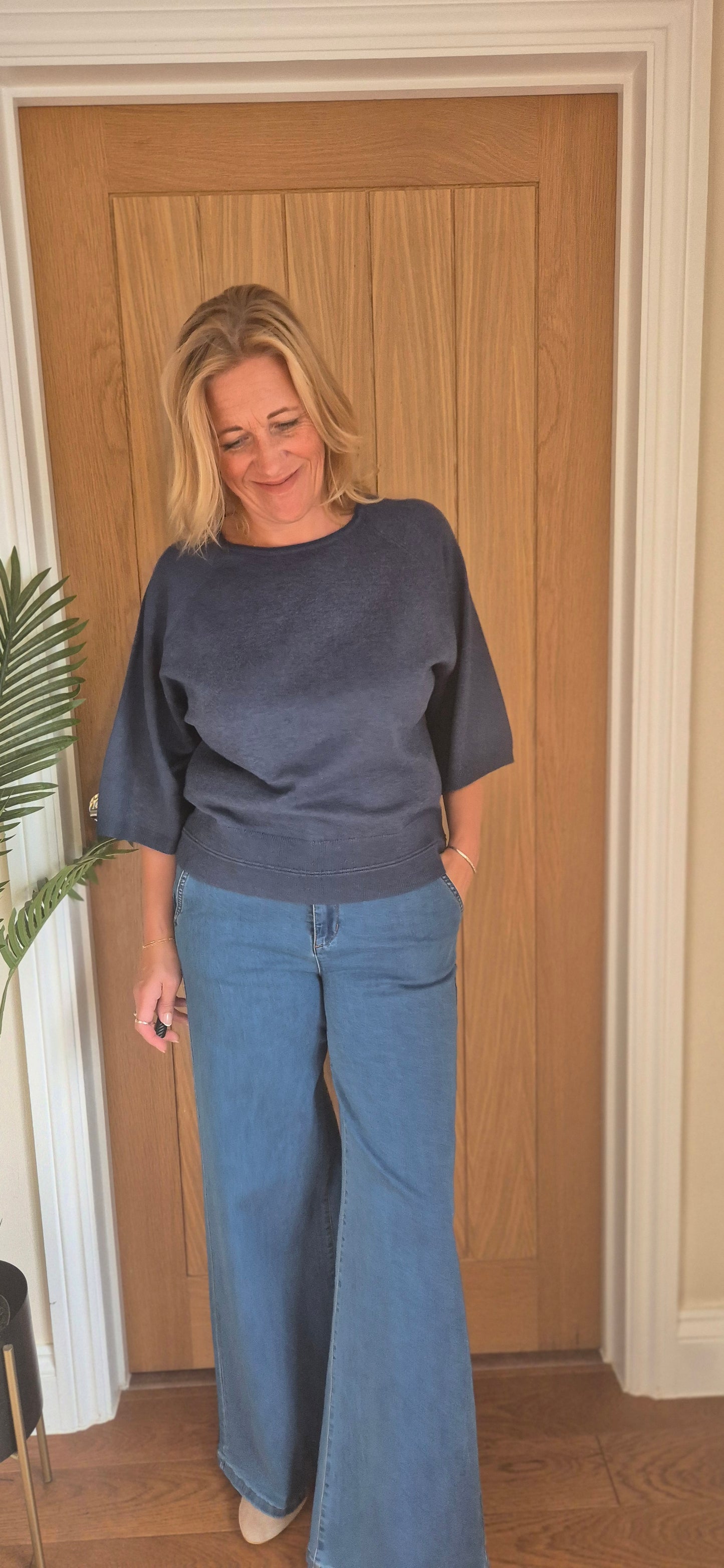 Elara Sweater – French Navy 3/4 Sleeve Knit
