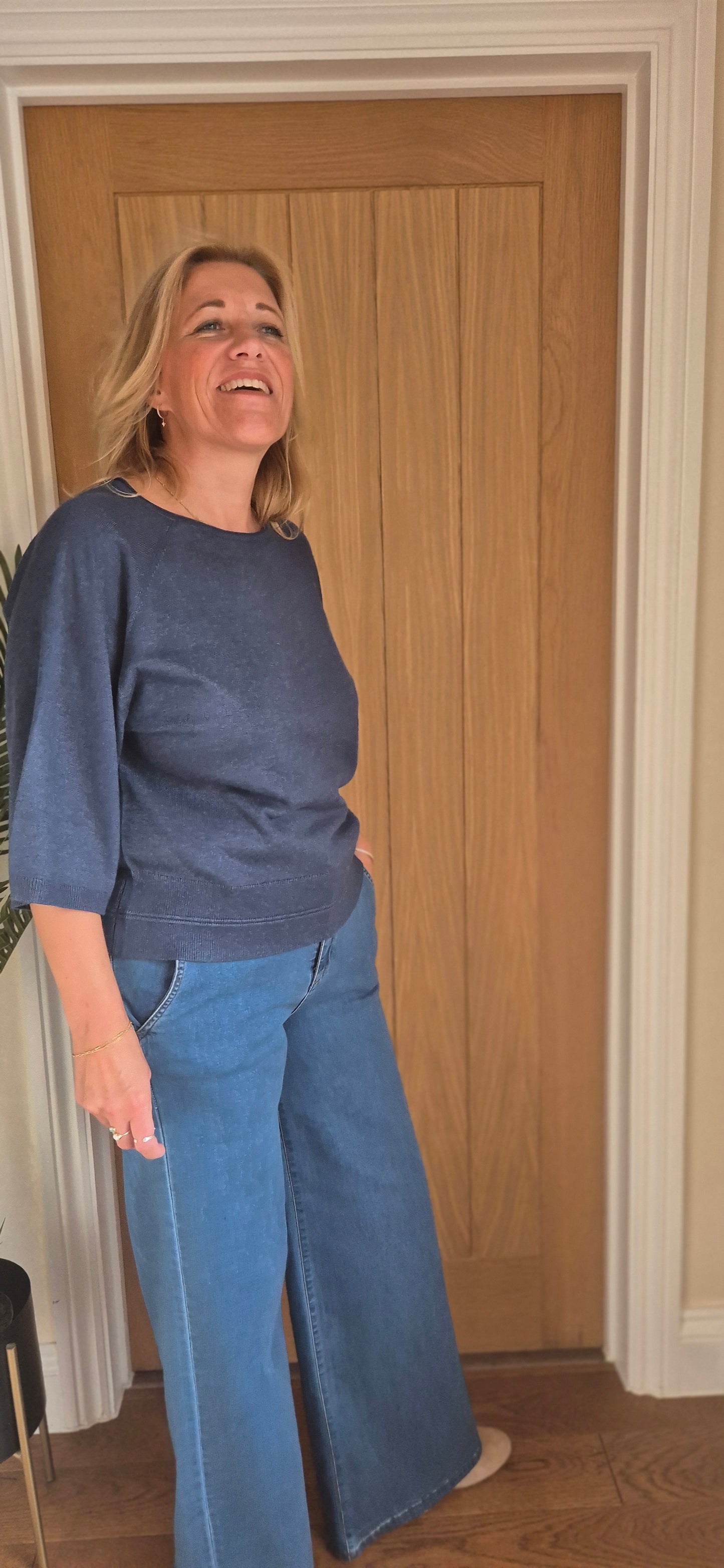 Elara Sweater – French Navy 3/4 Sleeve Knit