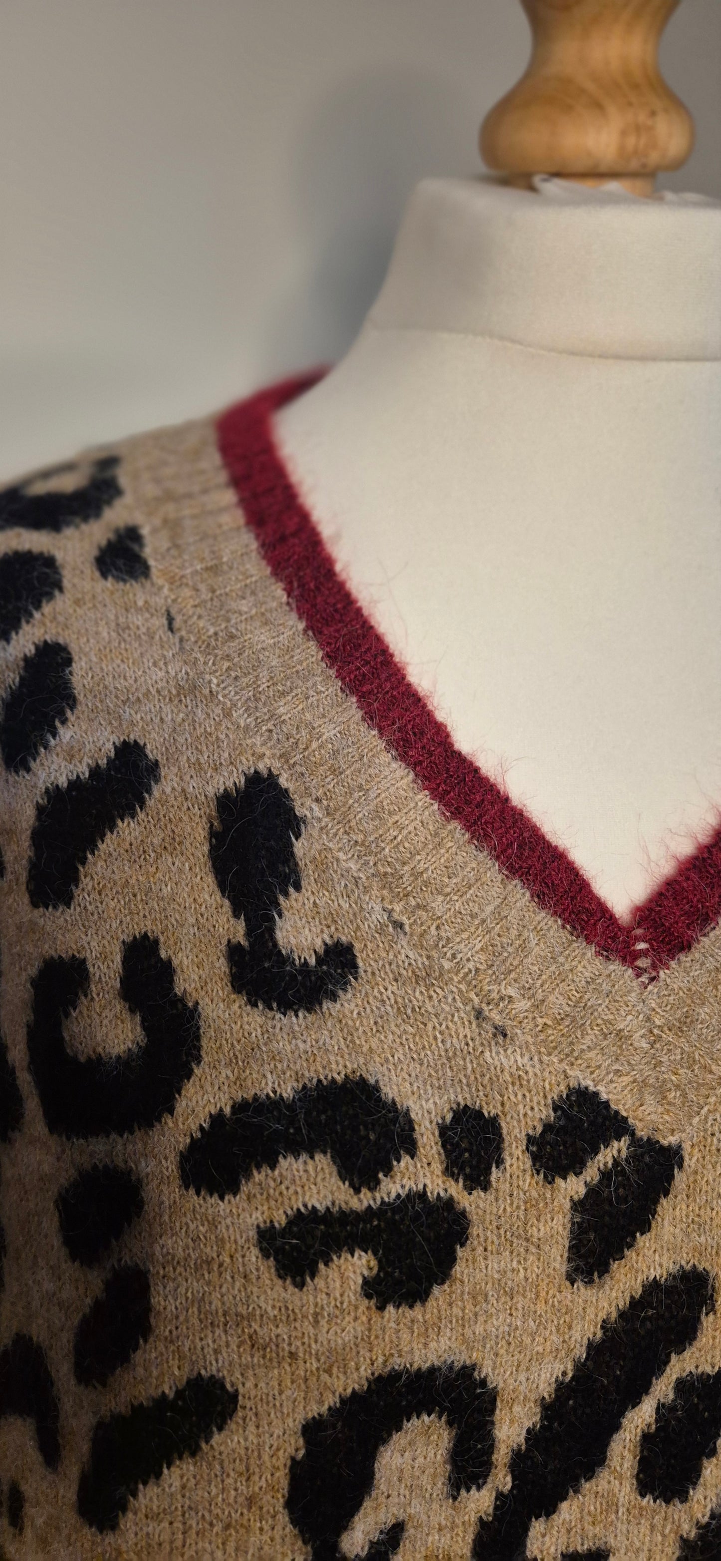 Leopard Sweater with Red Trim