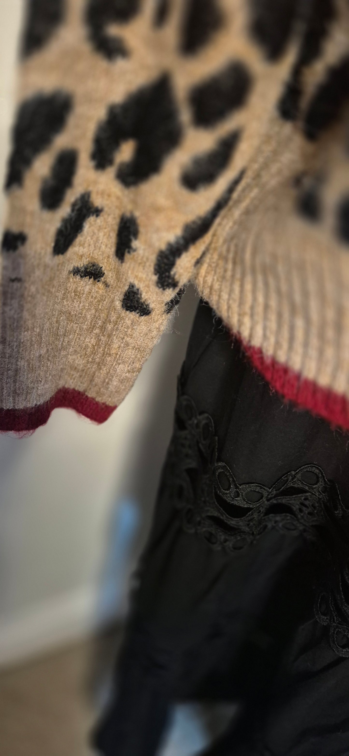 Leopard Sweater with Red Trim