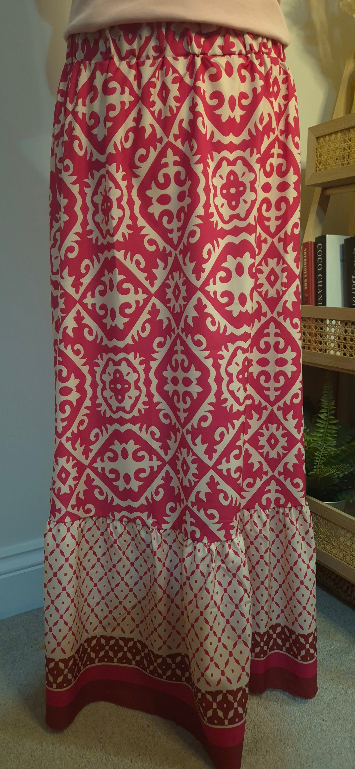 Last True Angel Moroccan Print Floaty Maxi Skirt in Bright Pink- One Size