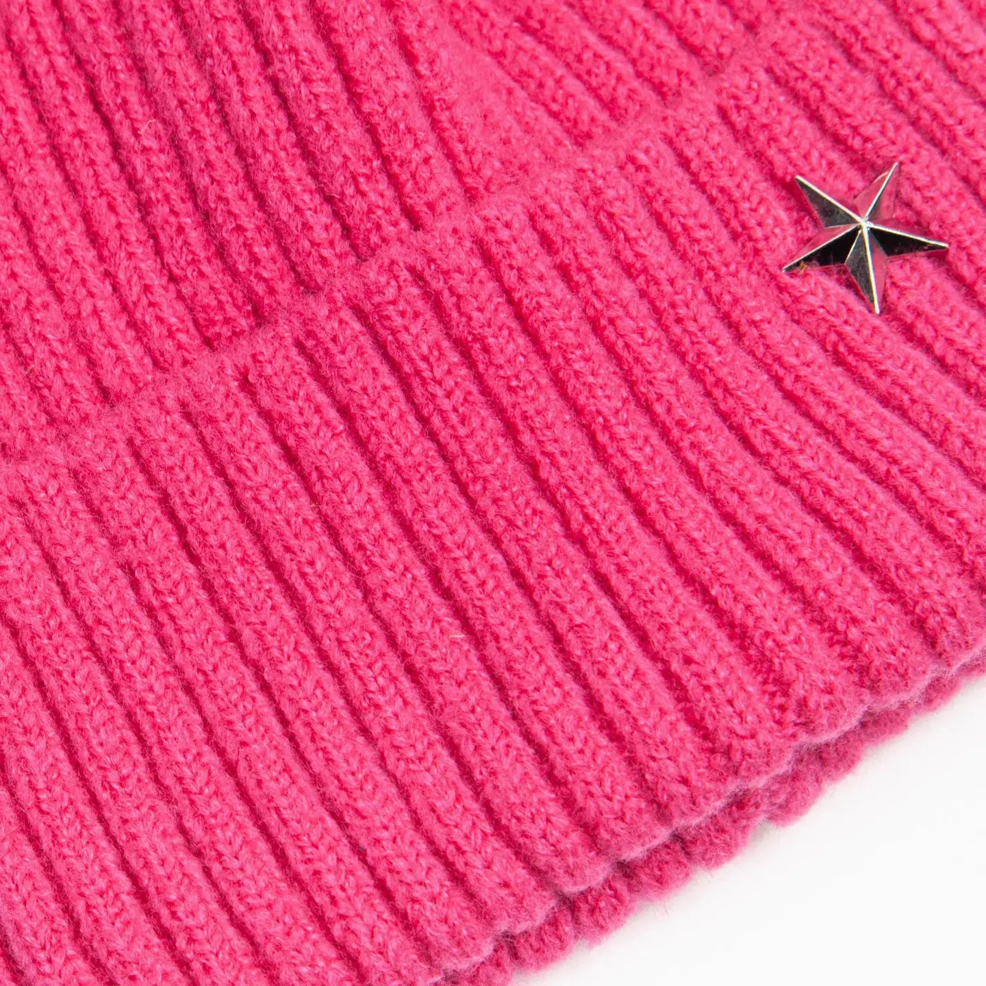 Fuchsia Pink Bobble Hat with Silver Star